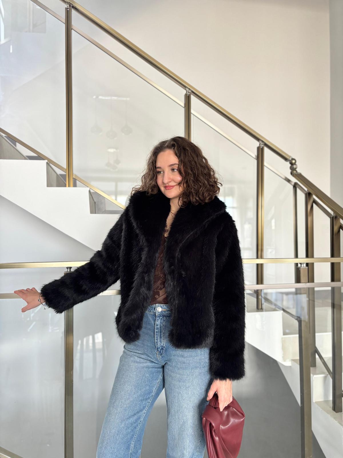 Şal Yaka Tina Kürk (Dar kalıptır mutlaka bir beden büyük sipariş veriniz ! ) - SİYAH