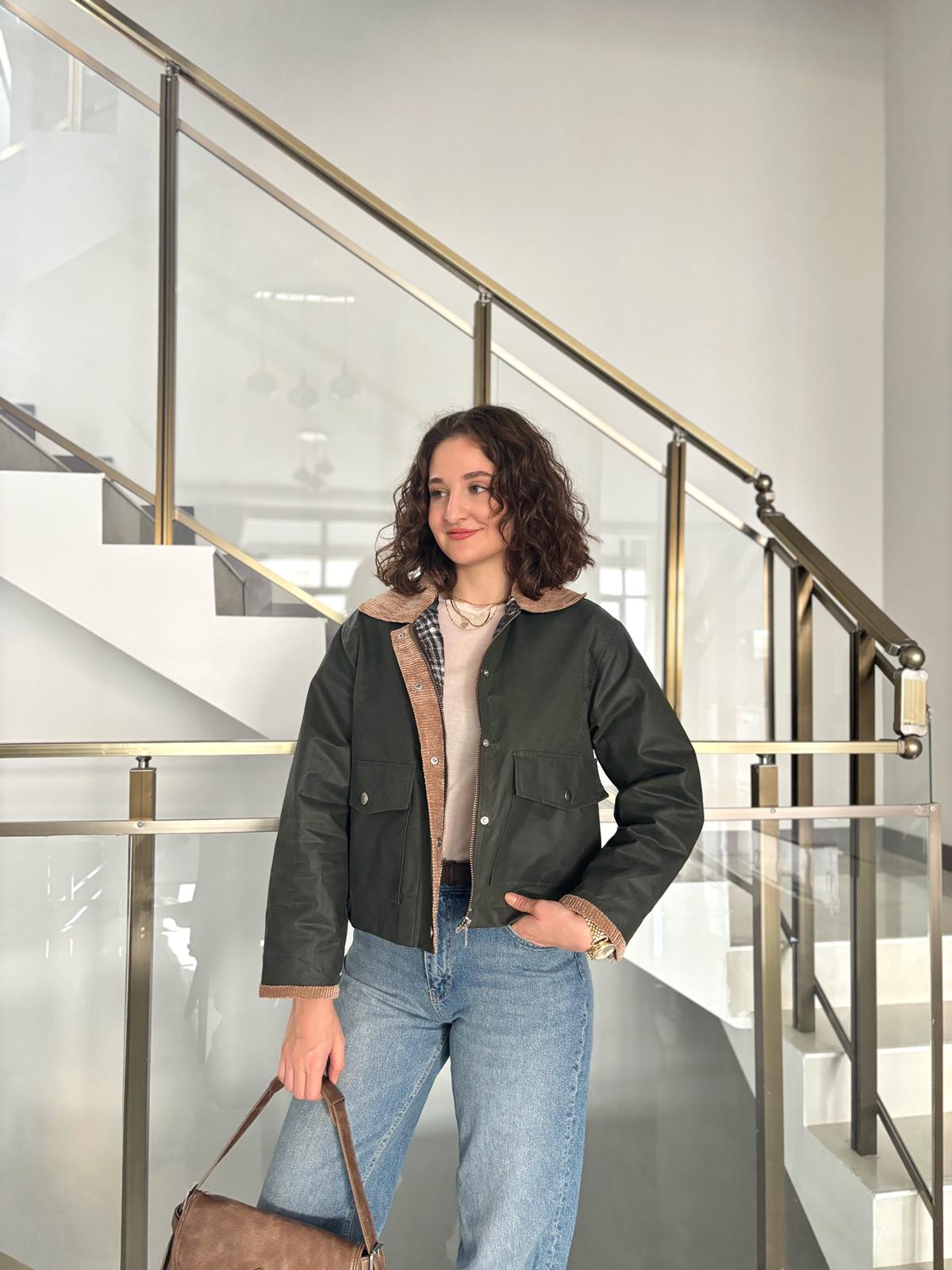 Kadife Yaka Özel Dokulu Ceket