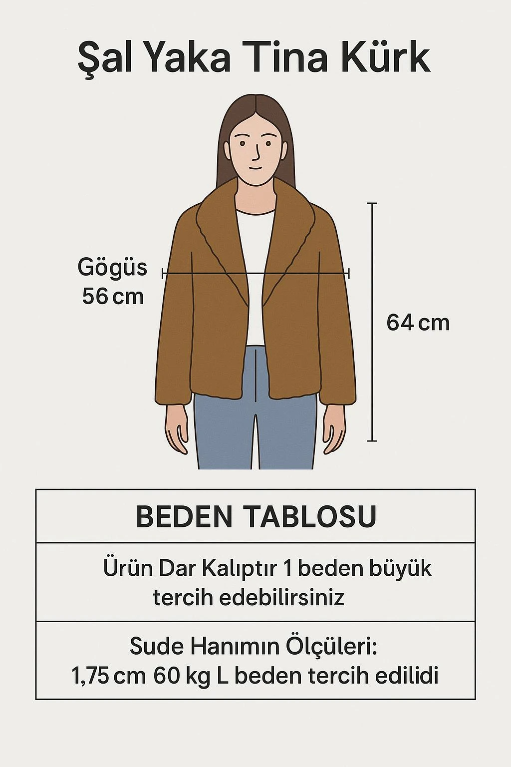 Şal Yaka Tina Kürk (Dar kalıptır mutlaka bir beden büyük sipariş veriniz ! )