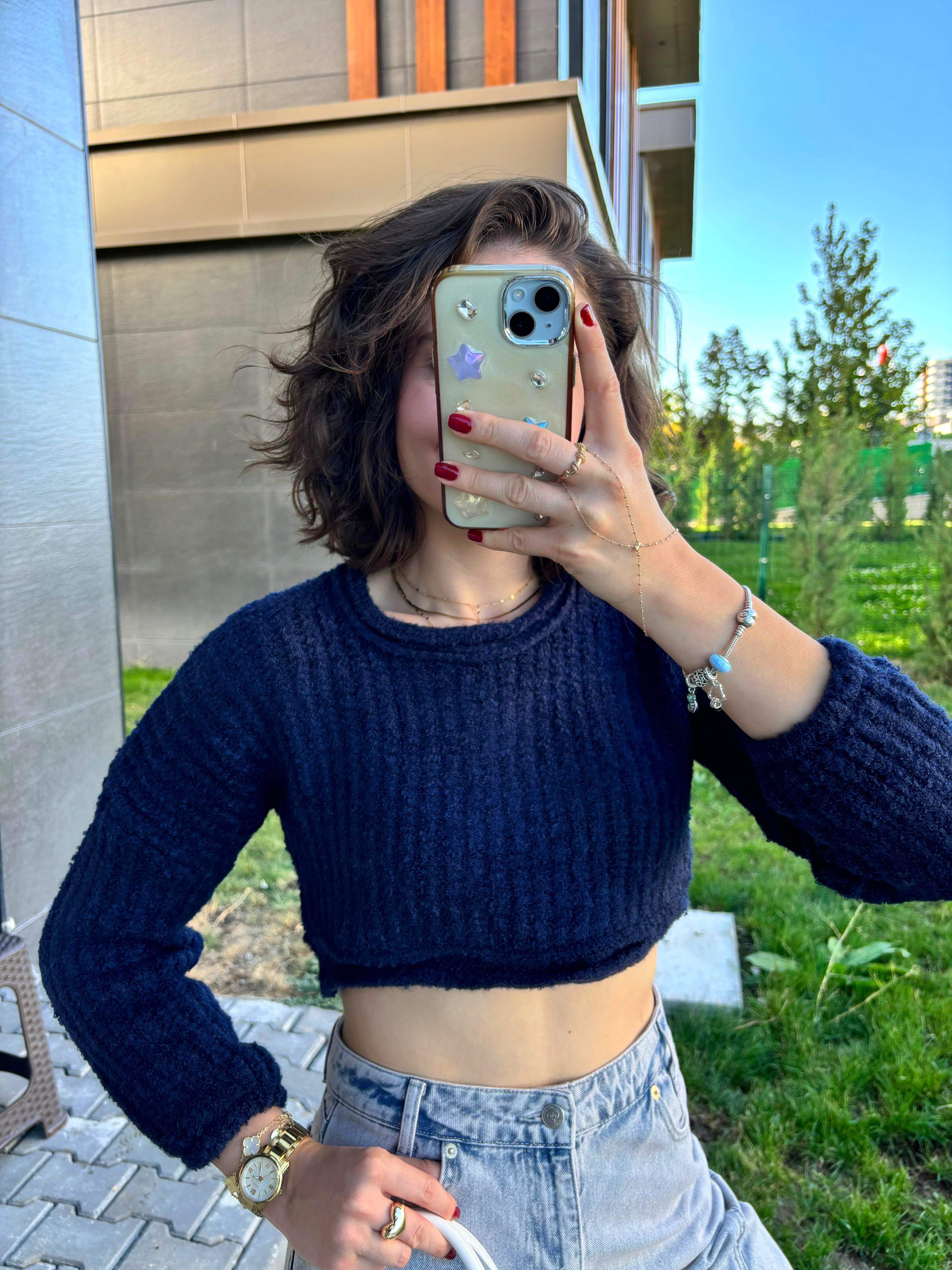 Triko Bisiklet Yaka Crop Kazak