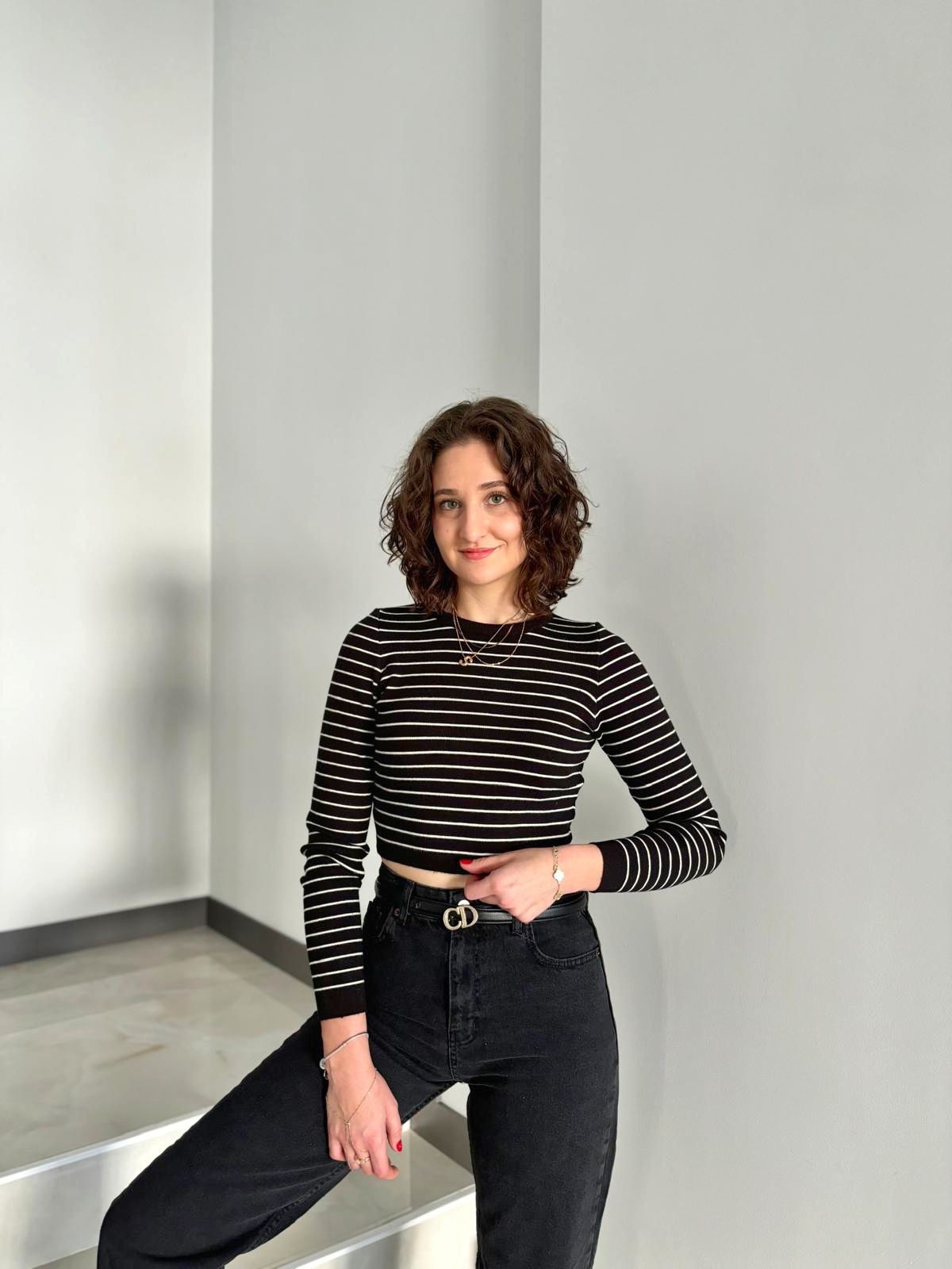 MD Marka Yün Karışımlı Çizgili Yumoş Crop Triko