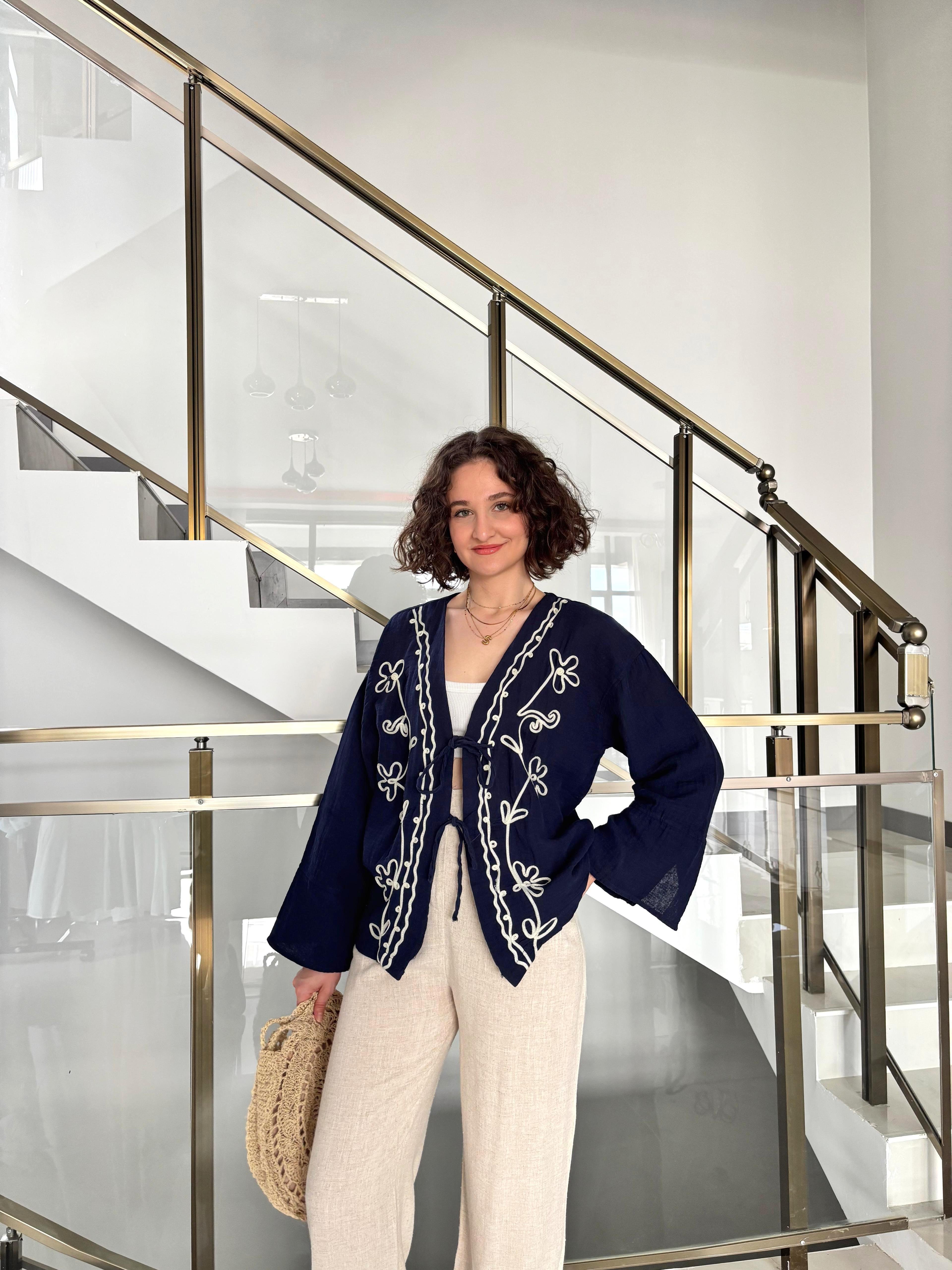 İşleme Detaylı Müslin Kimono