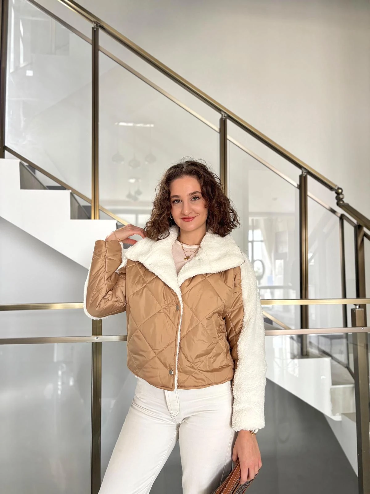 Yaka Ve Kol Kürk Detaylı Ceket - Camel