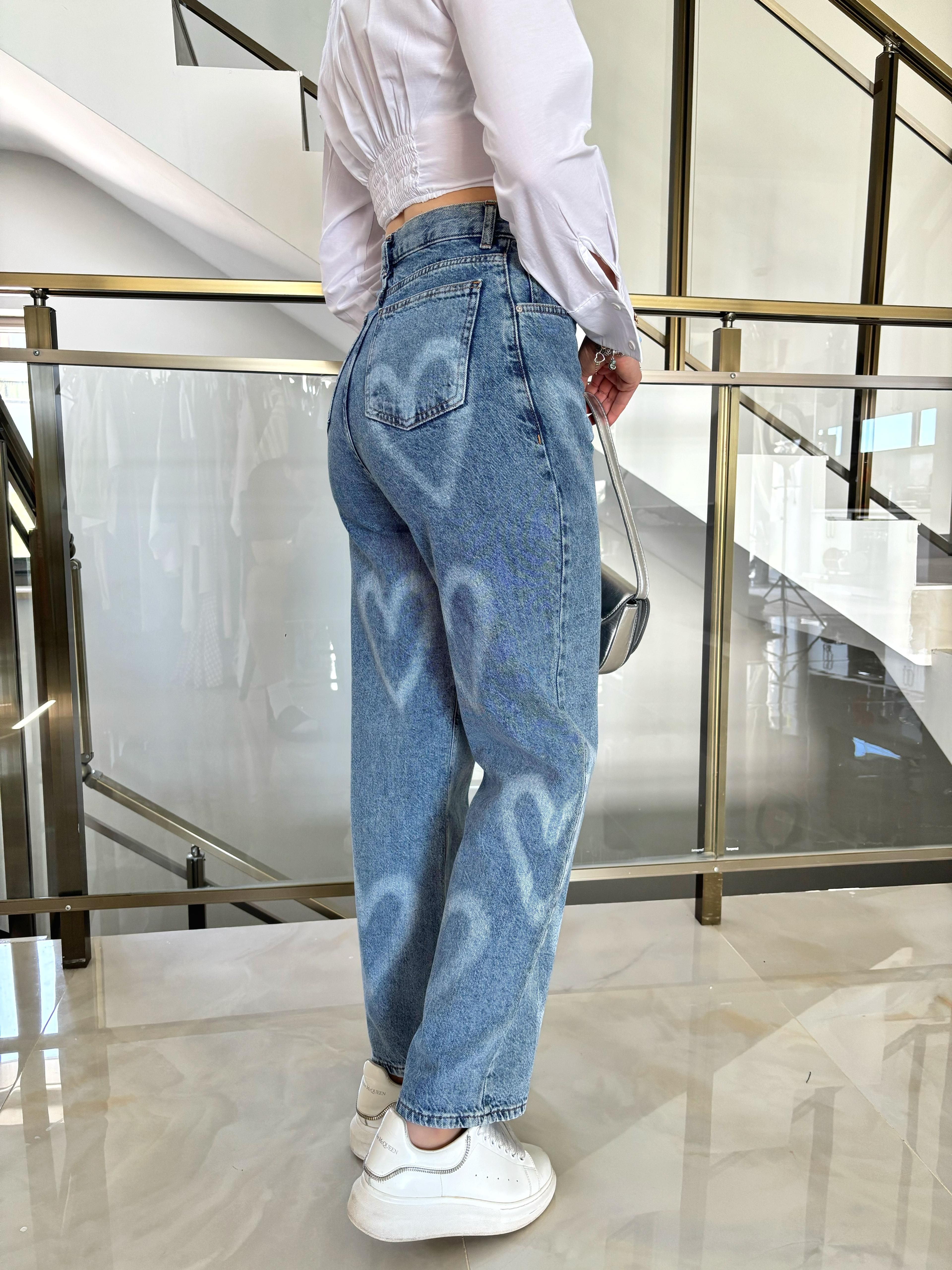 Kalp Baskılı Premium Jean