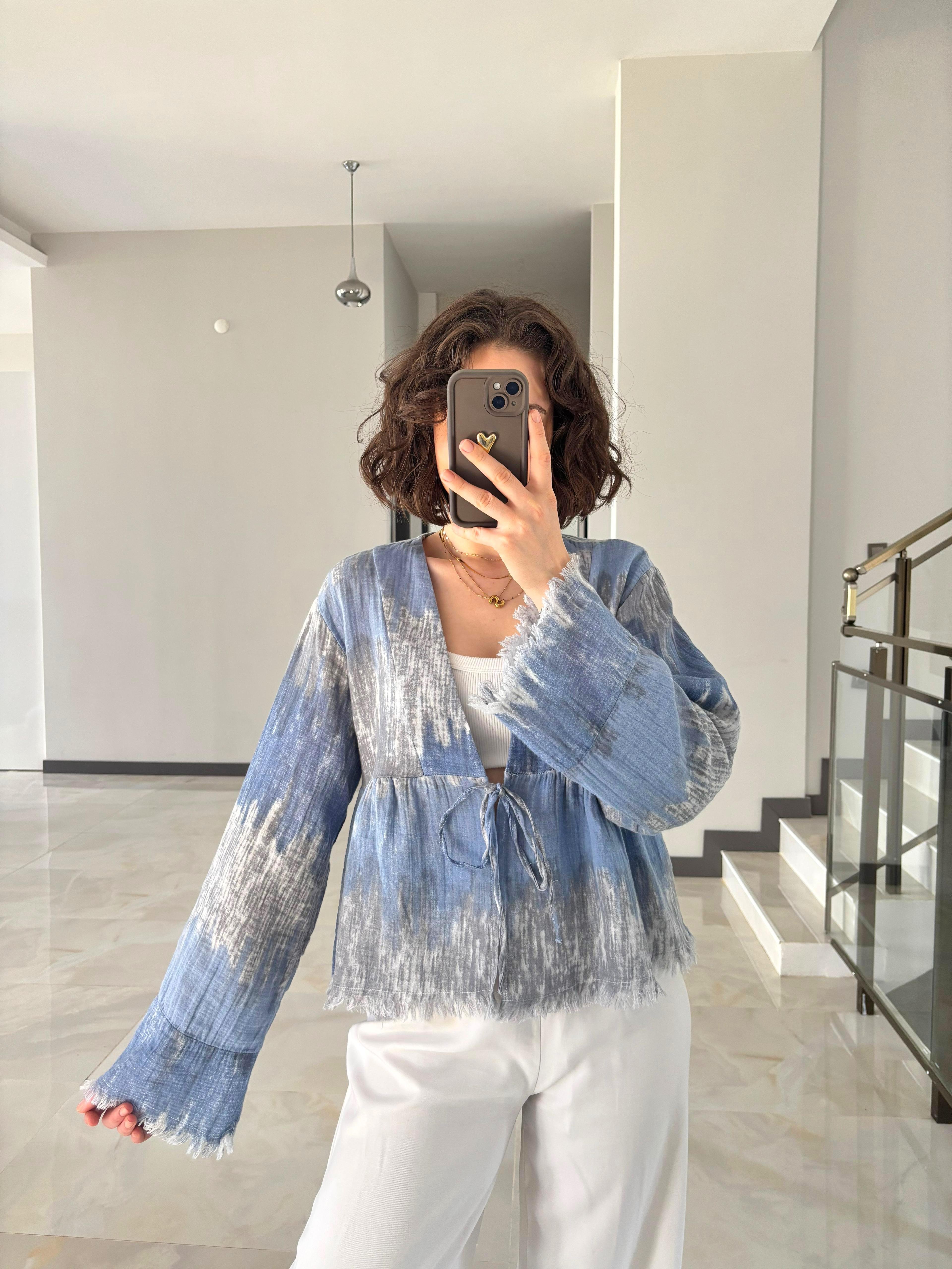 Bağlama Detaylı Müslin Kimono