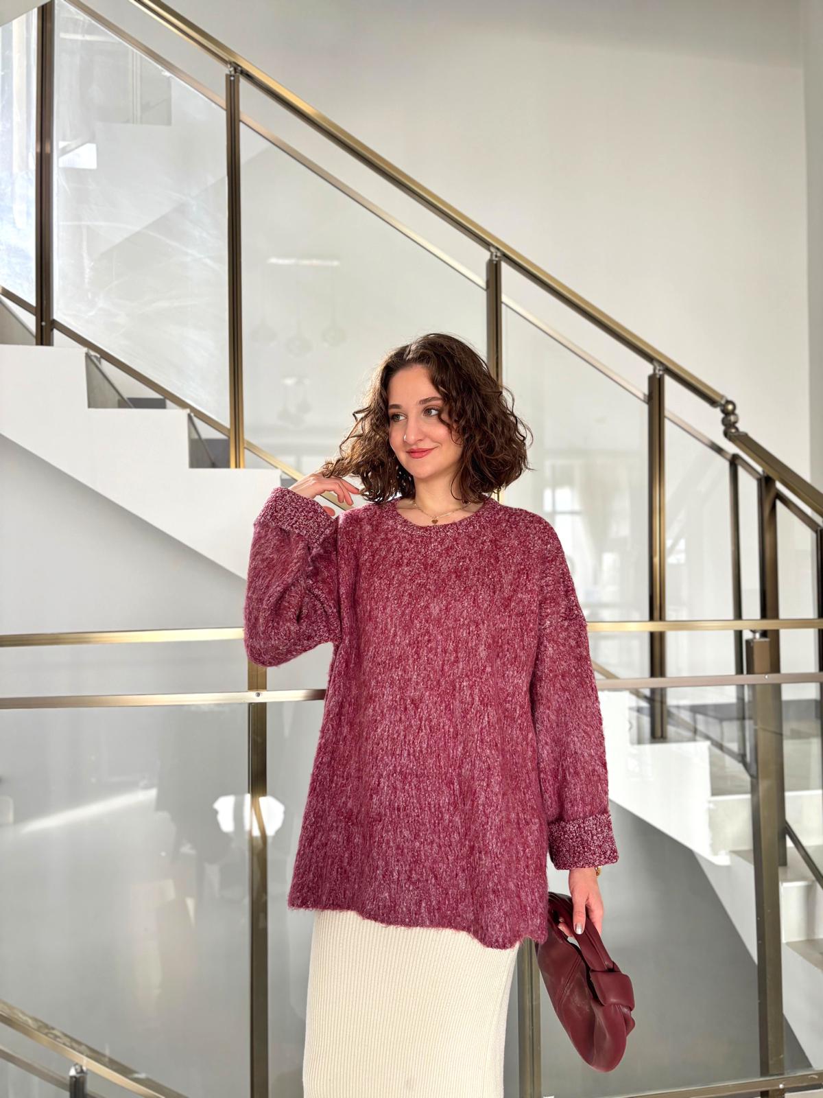 Bisiklet Yaka Kırçıllı Oversize Kazak