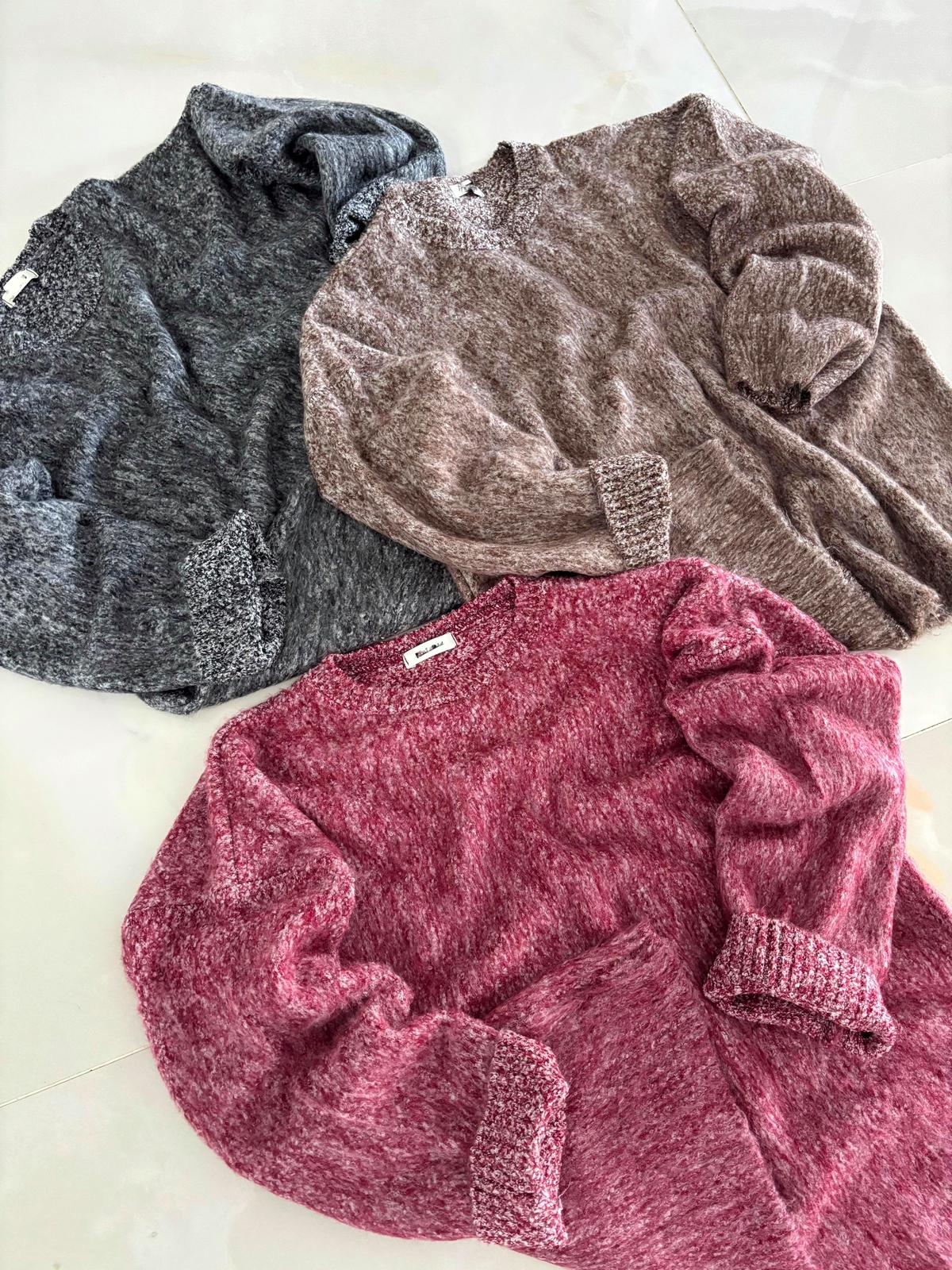 Bisiklet Yaka Kırçıllı Oversize Kazak