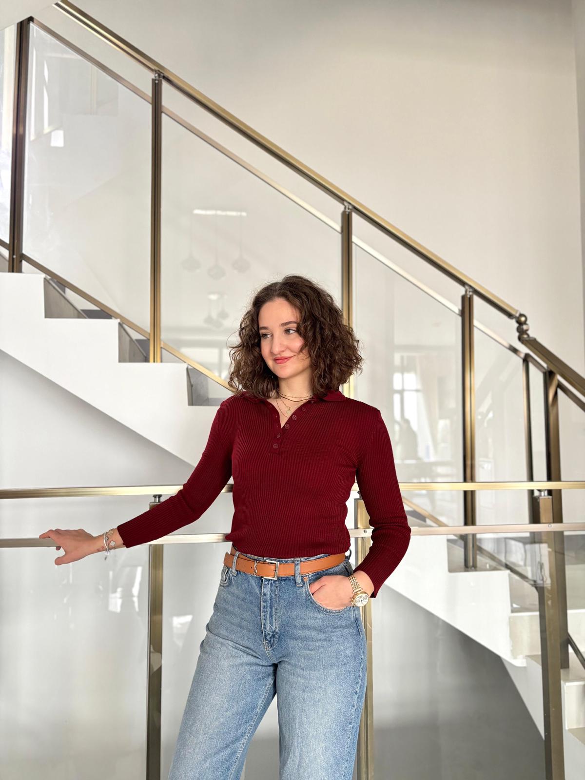 Polo Yaka Fitilli Triko Bluz