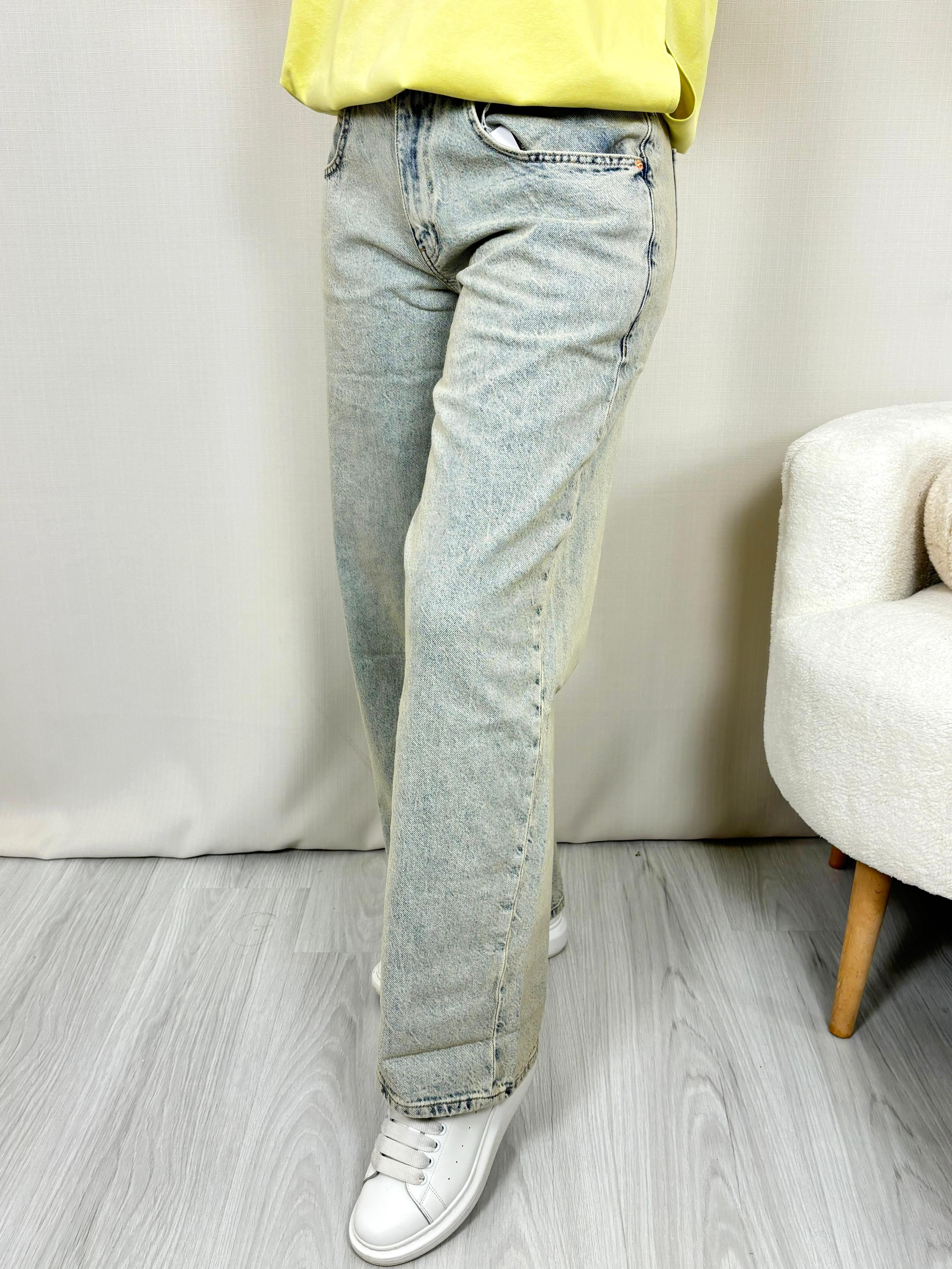 Kar Yıkama Eskitme Wide Leg Jean