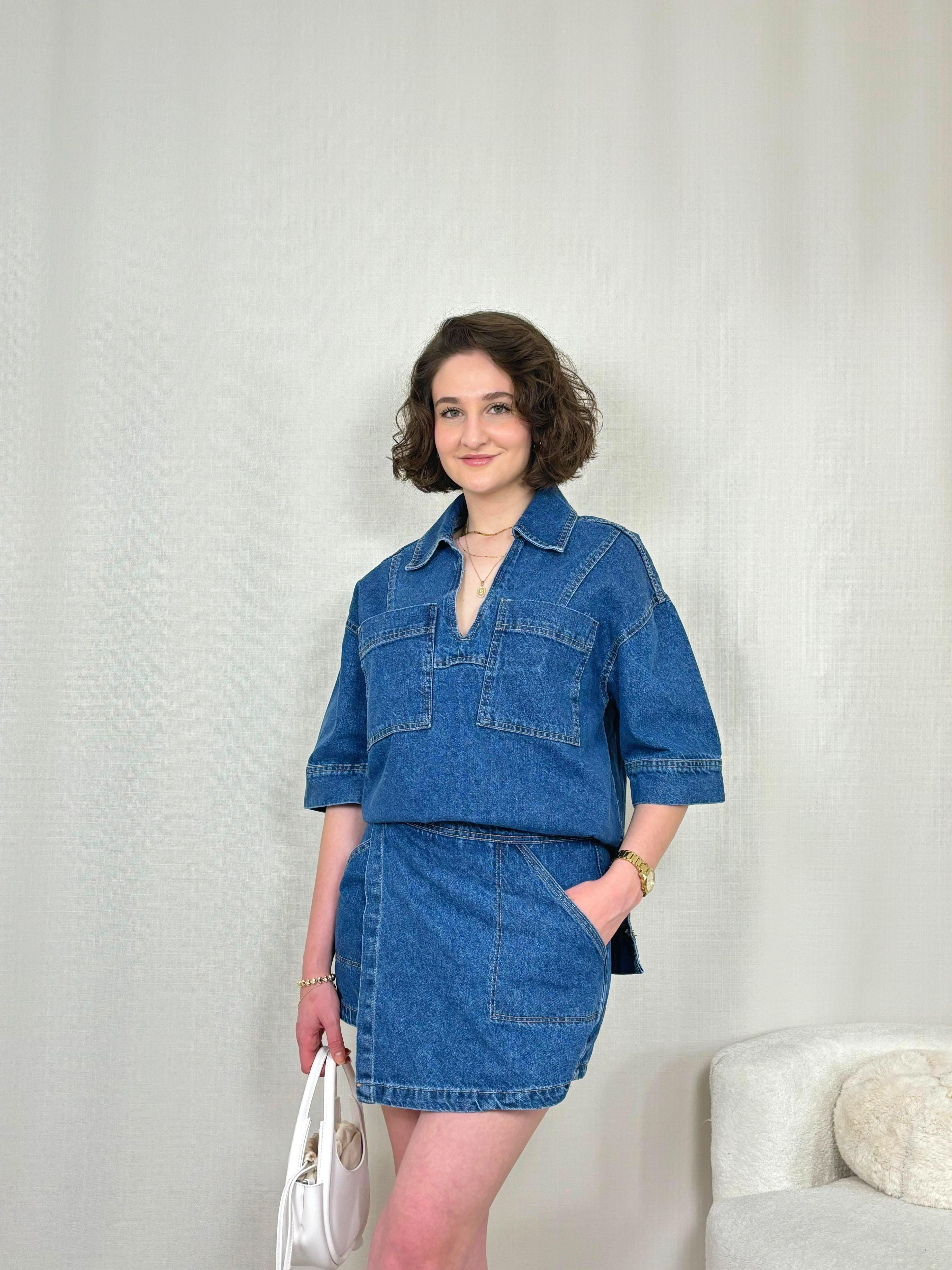 Lacivert Denim Tshirt Şort Etek Takım