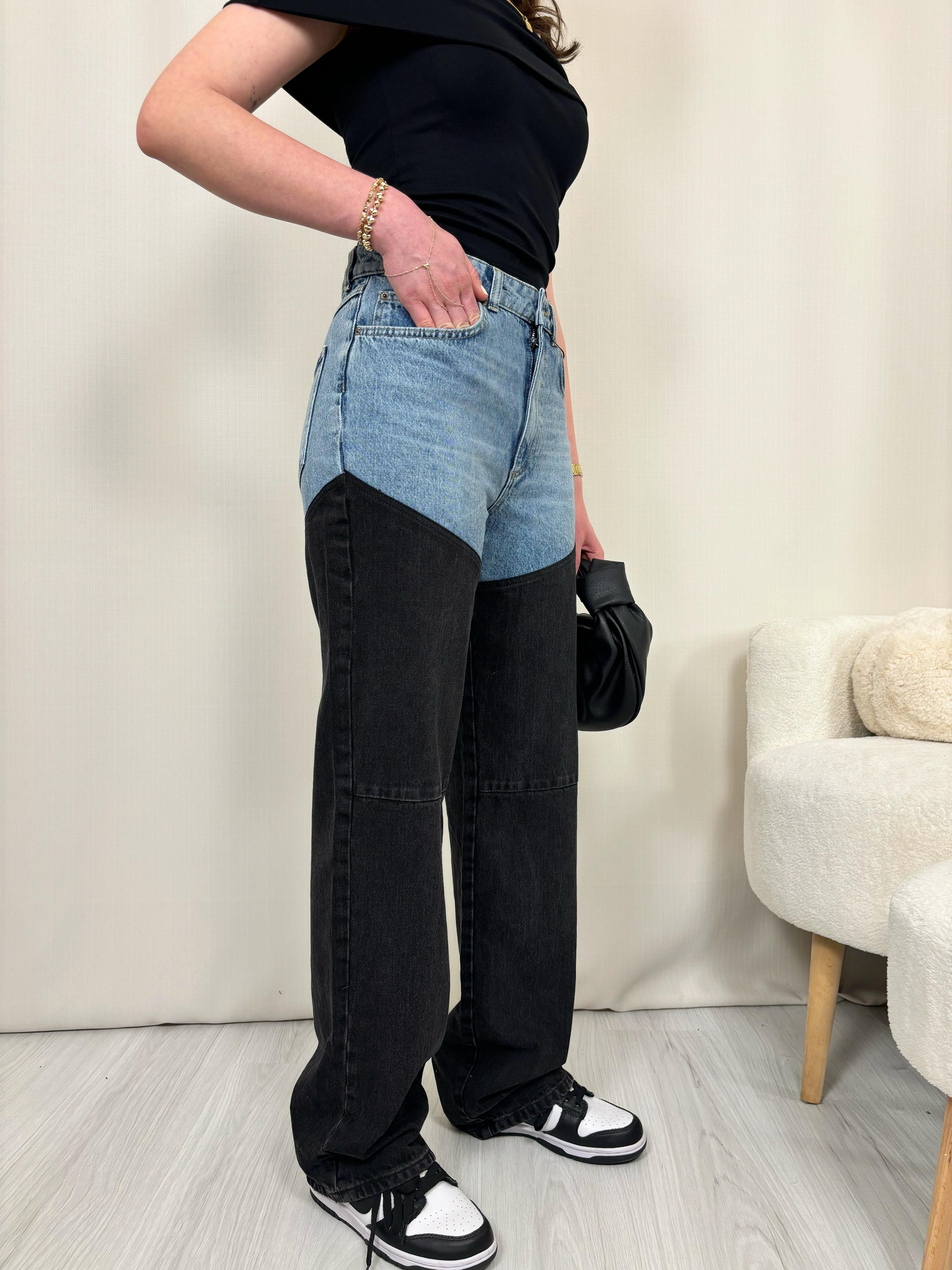 Tasarım Çift Renk Straight Fit Jean