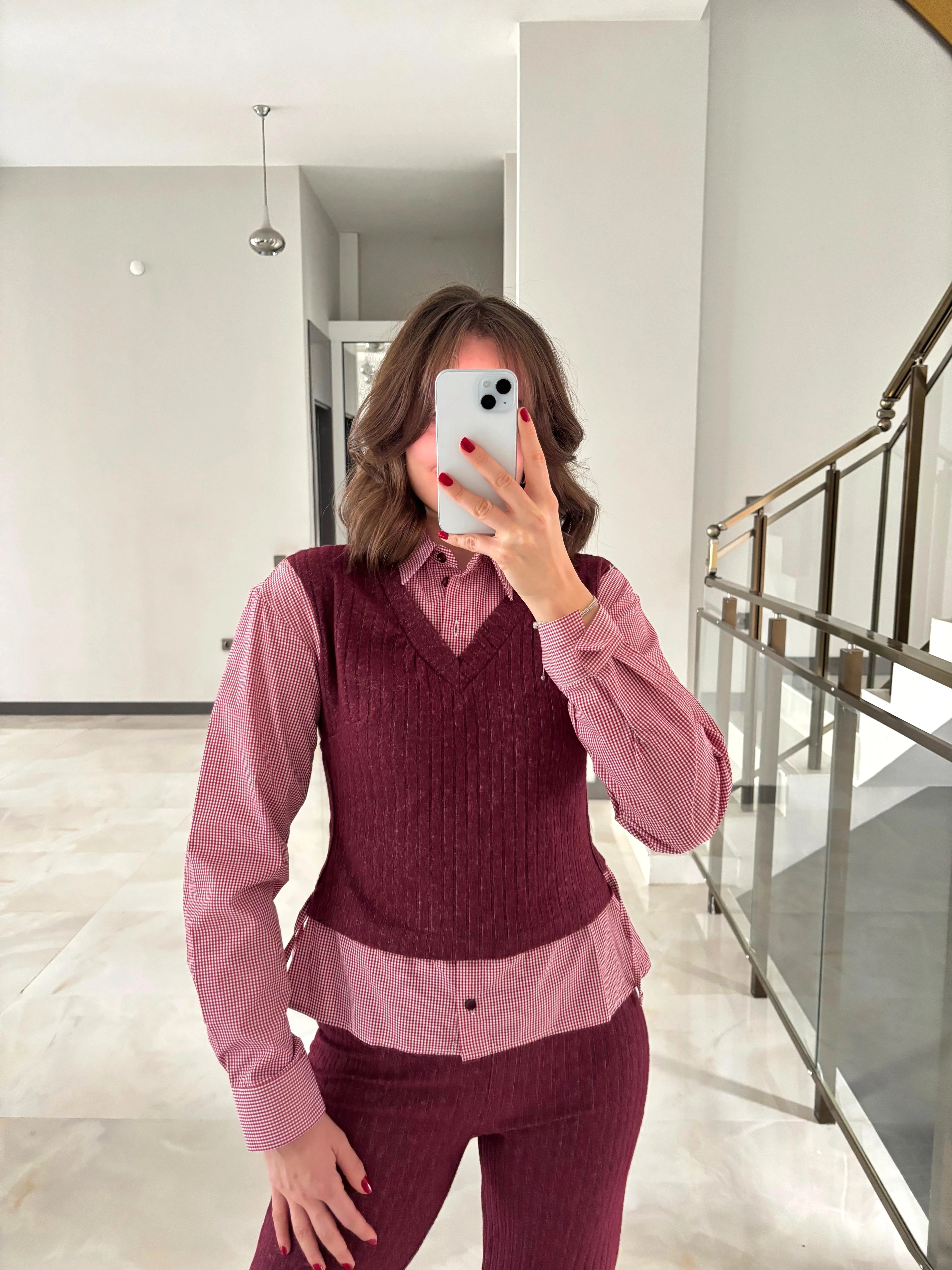 Ekose Gömlek ve Bağlama Detaylı İkili Takım