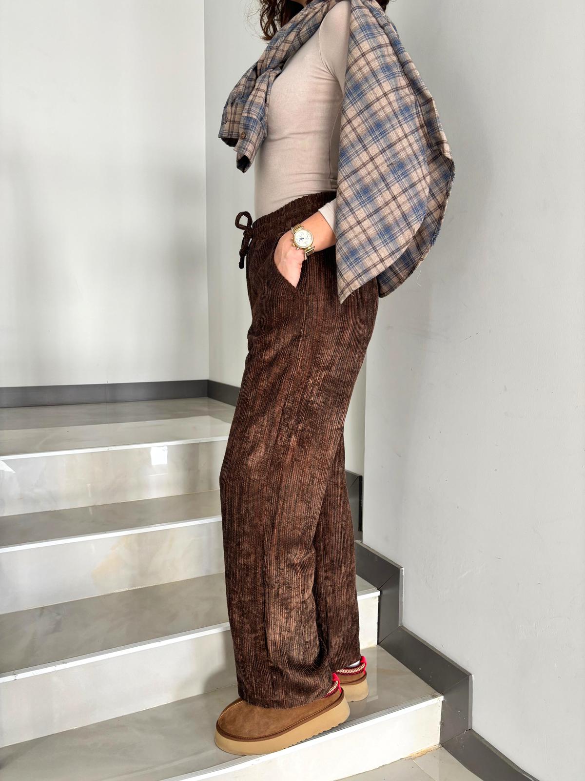 Beli Lastikli Fitilli Kadife Pantolon