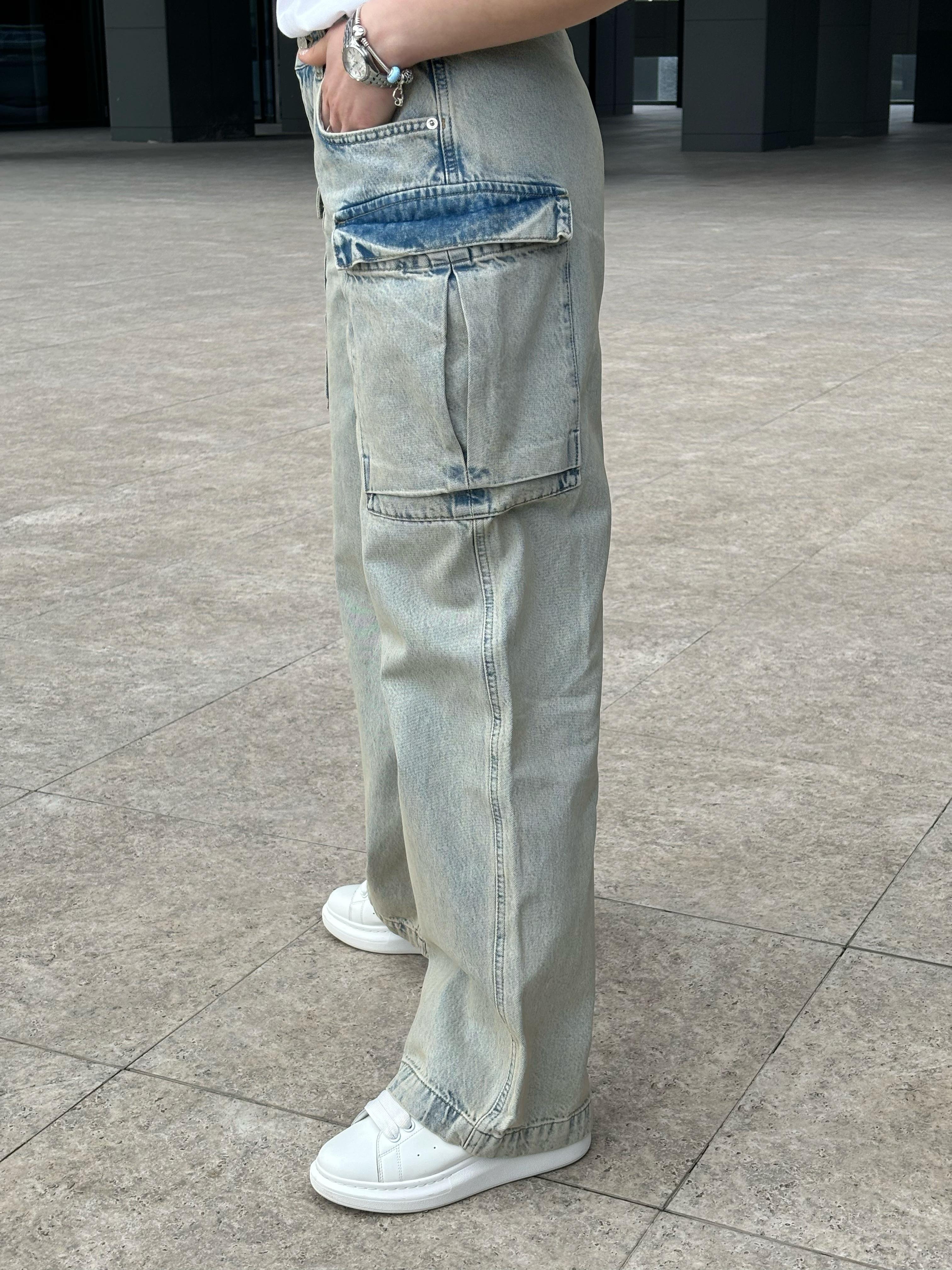 Eskitme Kargo Cepli Wide Leg Jean