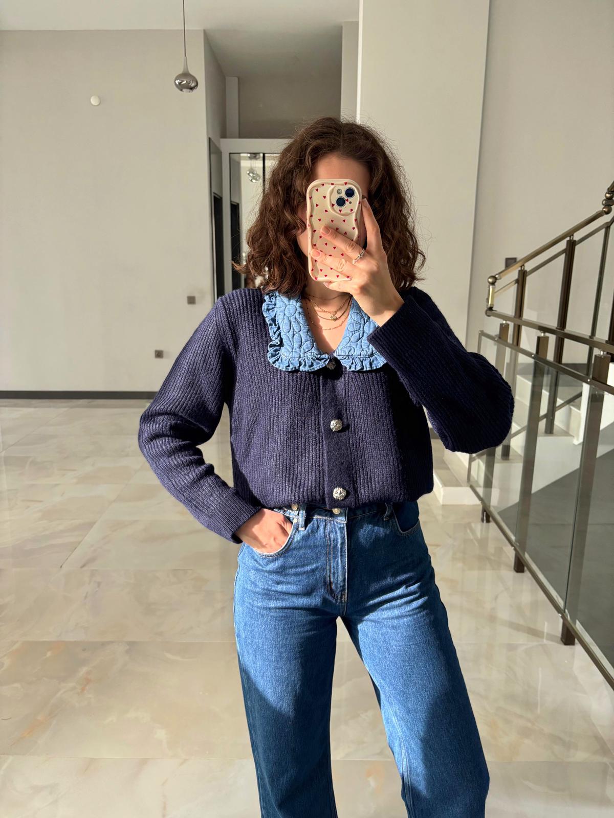 Bebe Yaka Fitilli Triko Hırka