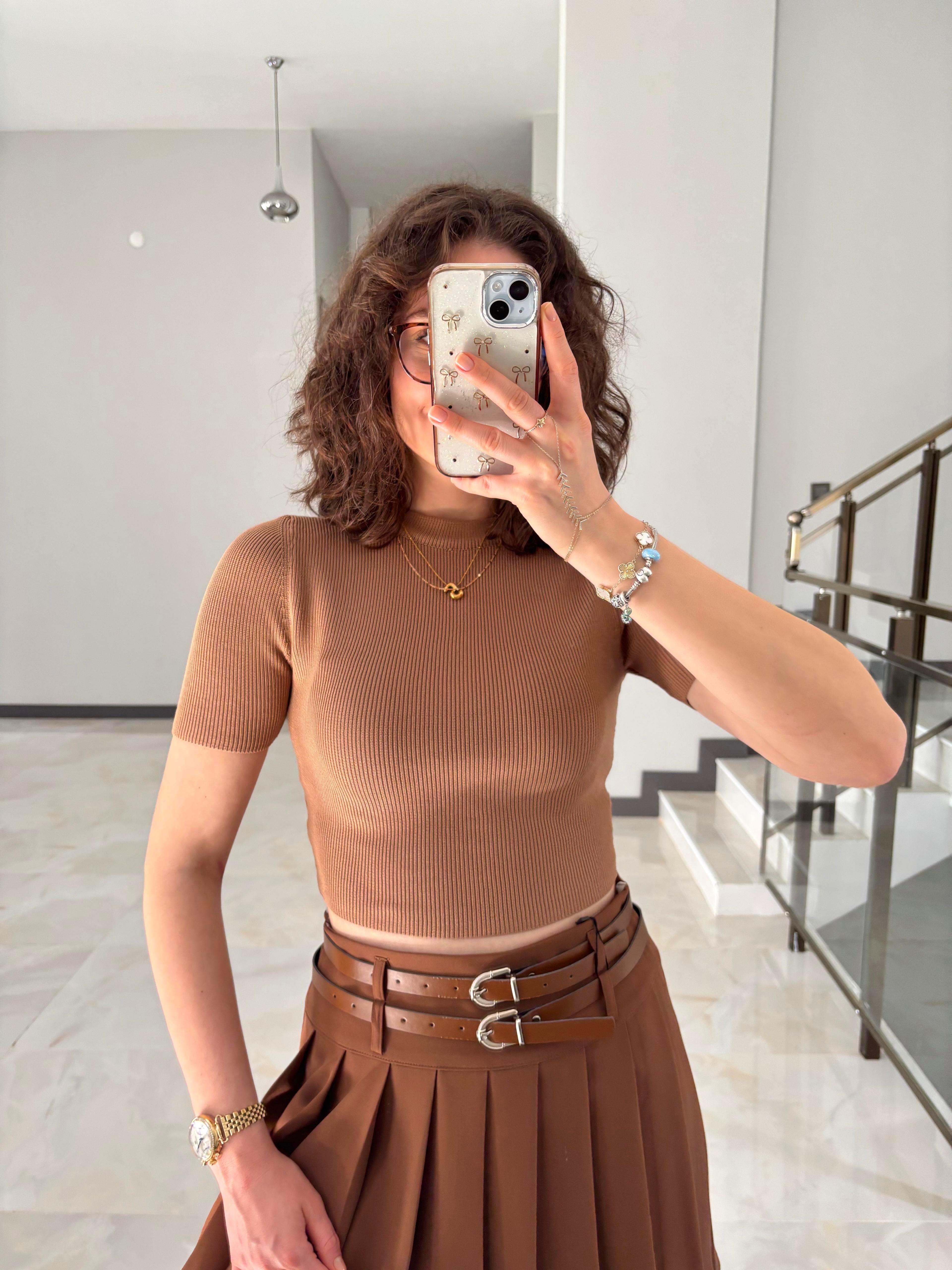 MD Marka Model Kısa Kollu Triko - Kahverengi