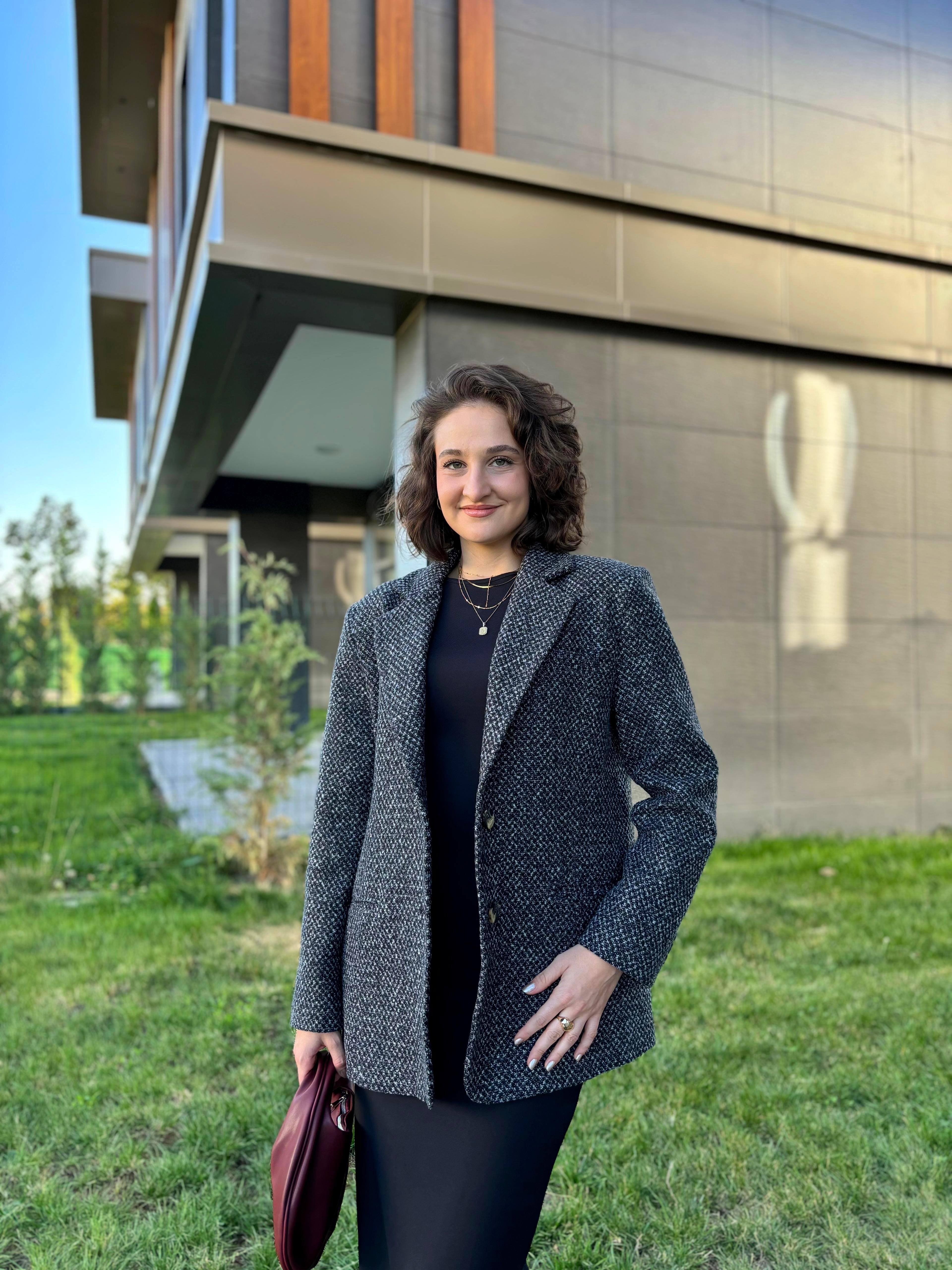 Siyah Kırçıllı Vatkalı Astarlı Kaşe Blazer Ceket