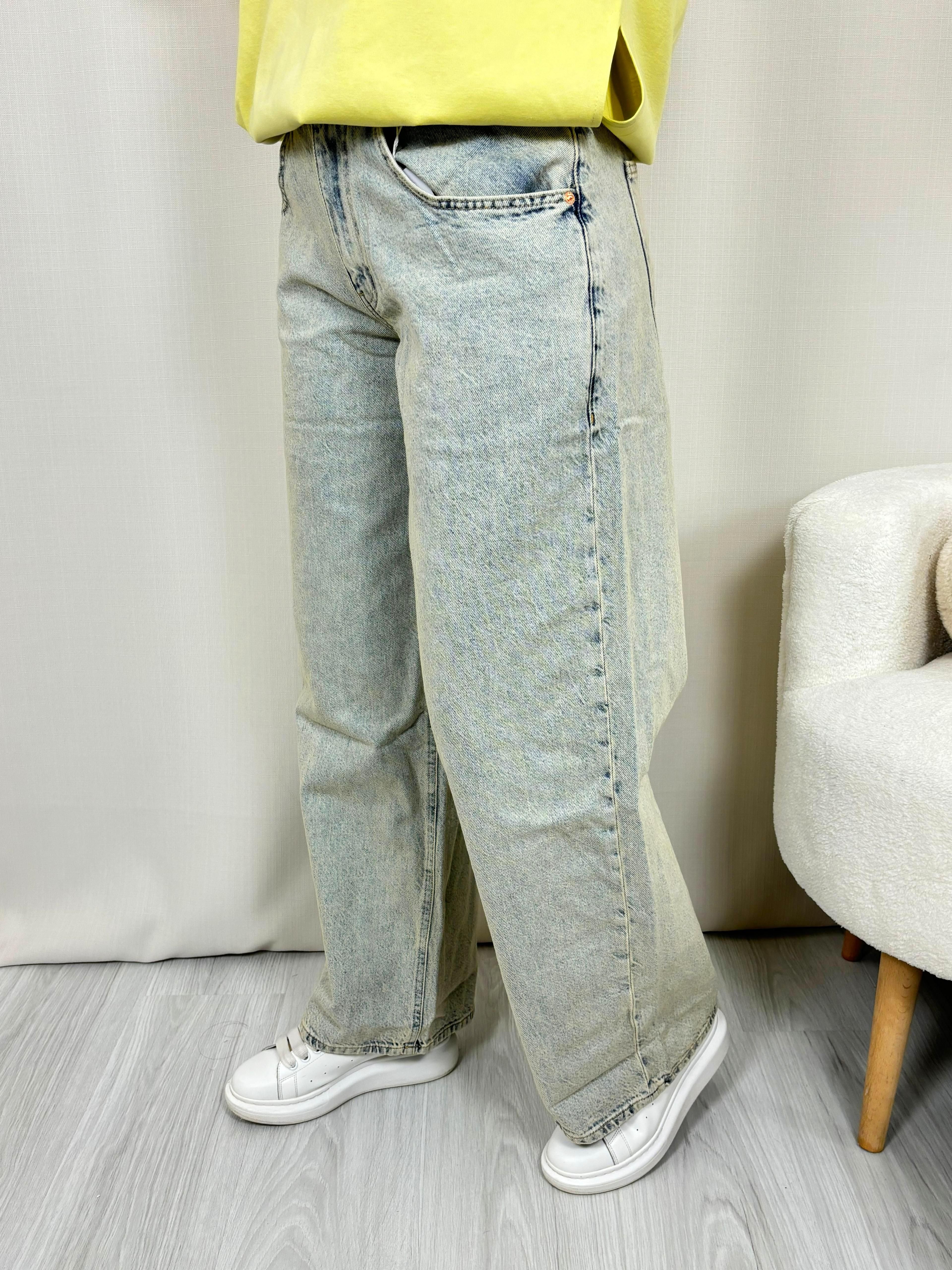 Kar Yıkama Eskitme Wide Leg Jean