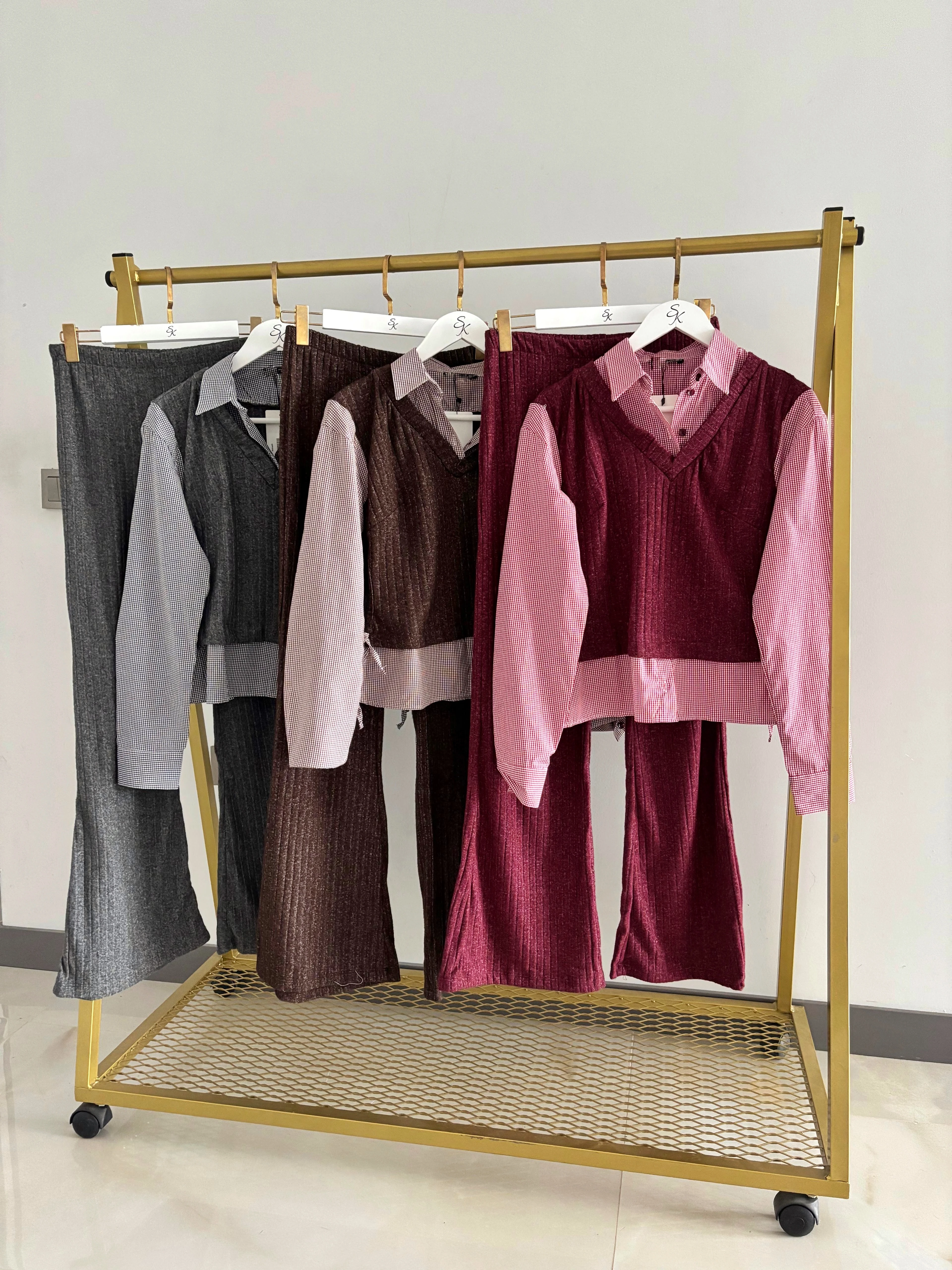 Ekose Gömlek ve Bağlama Detaylı İkili Takım