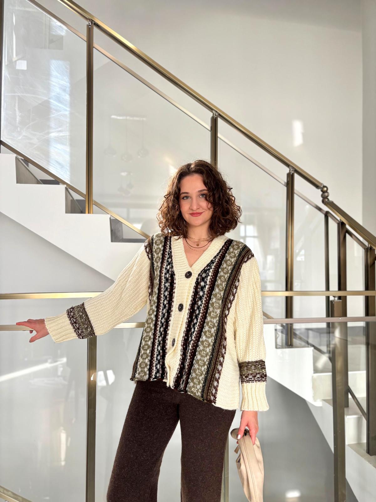 Etnik Desenli Triko Hırka