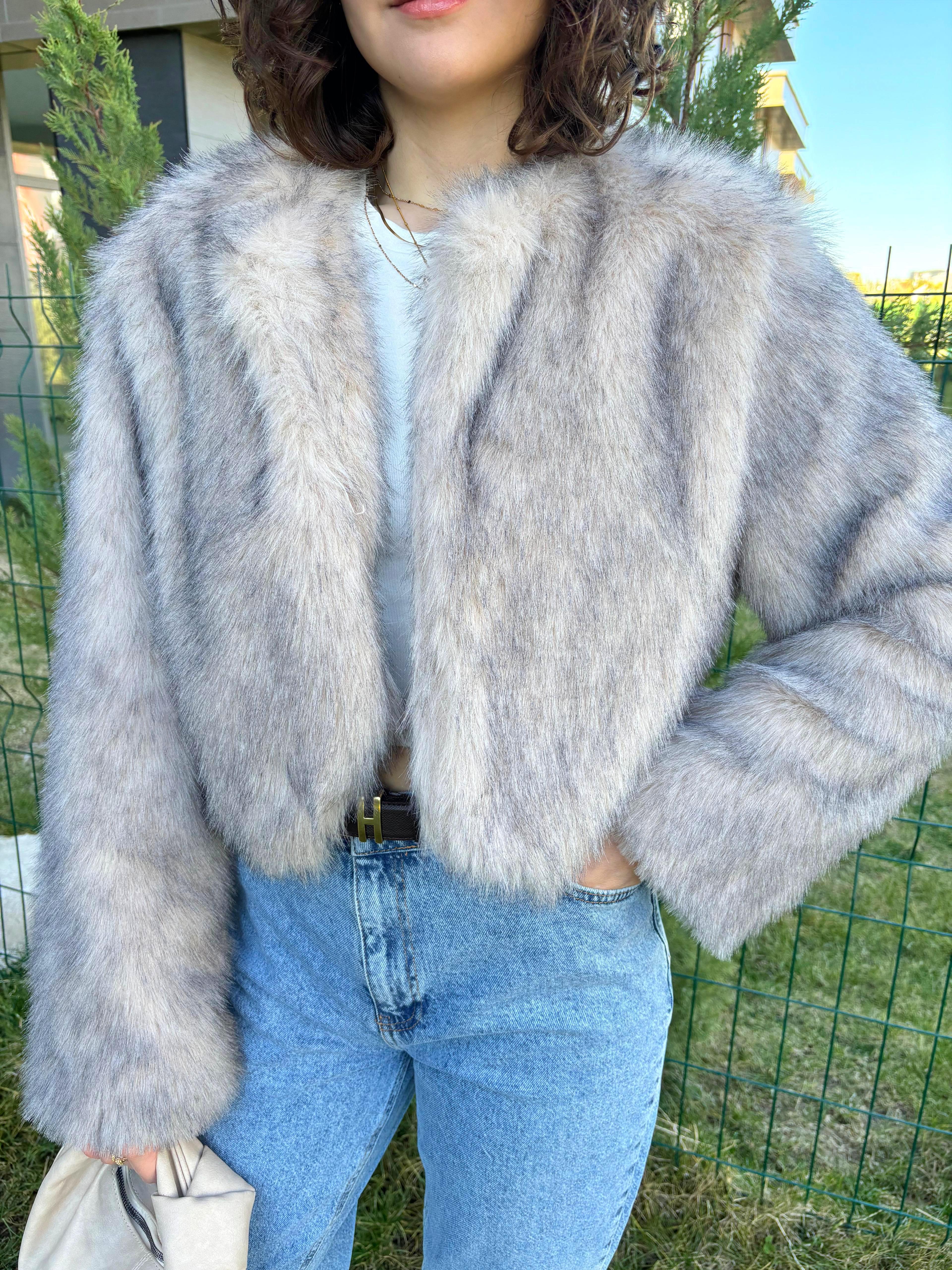 Bej Kırçıllı Crop Kürk