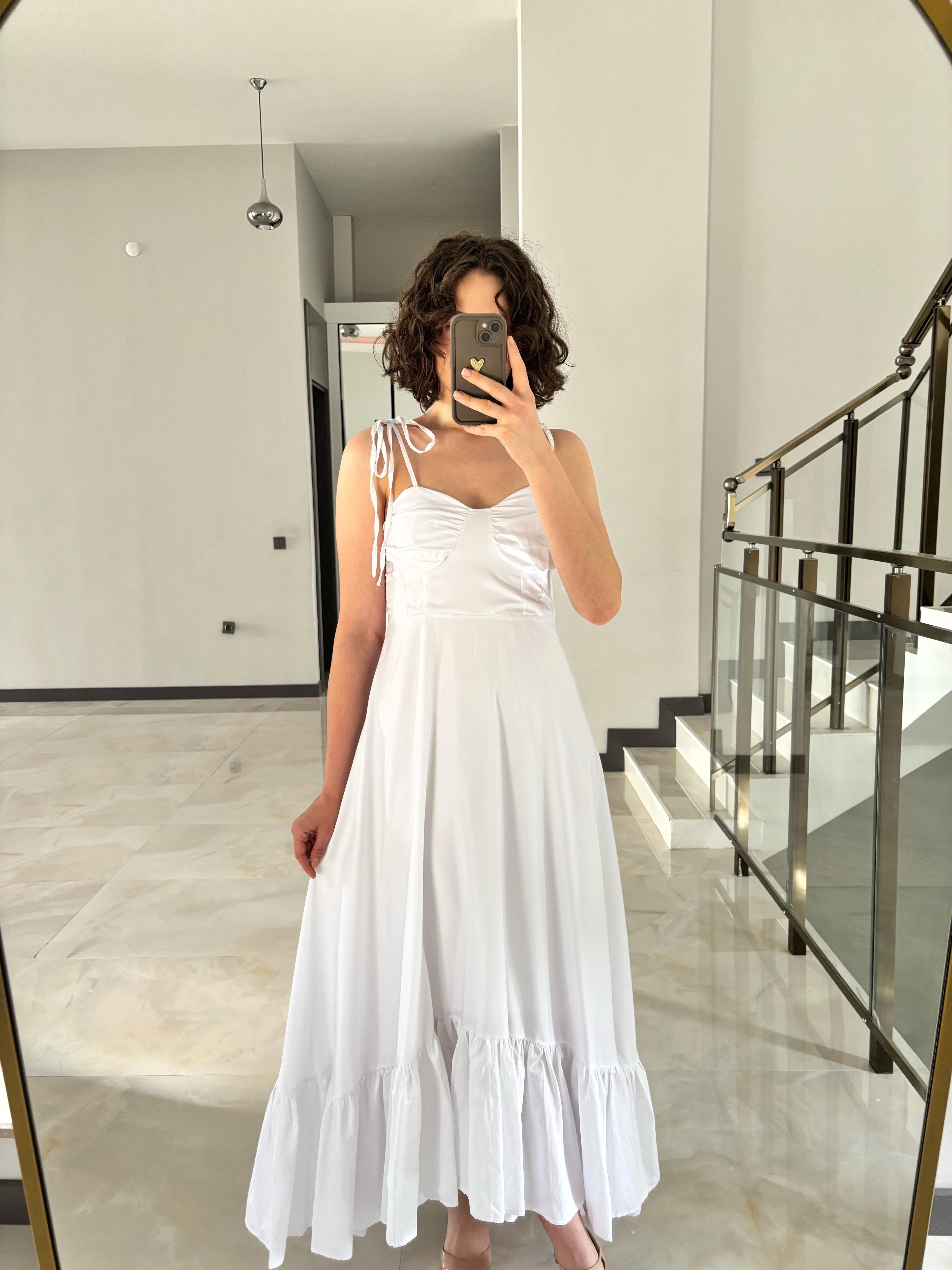İp Askılı Poplin Elbise