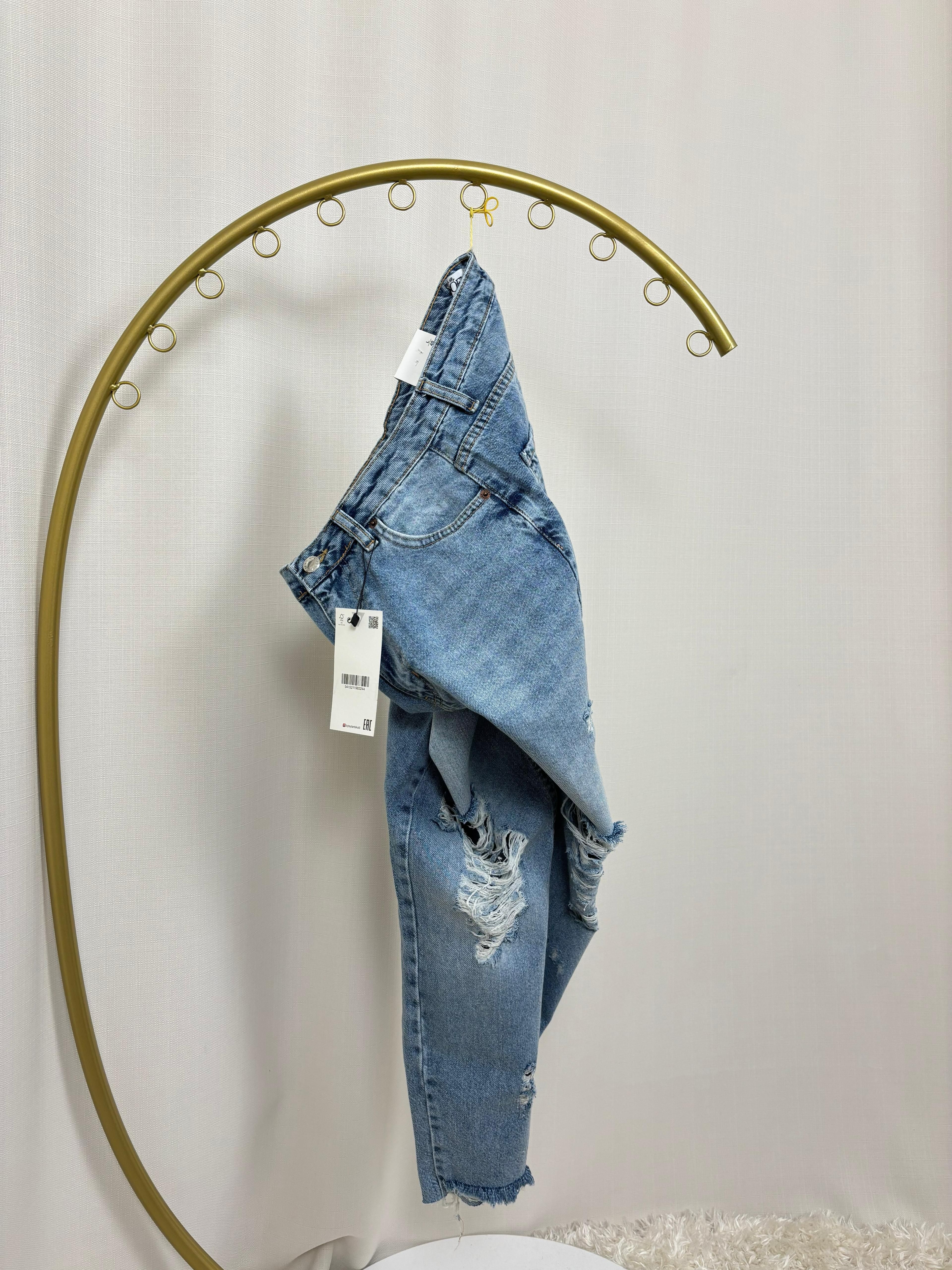 Mavi Yırtıklı Mom Jean