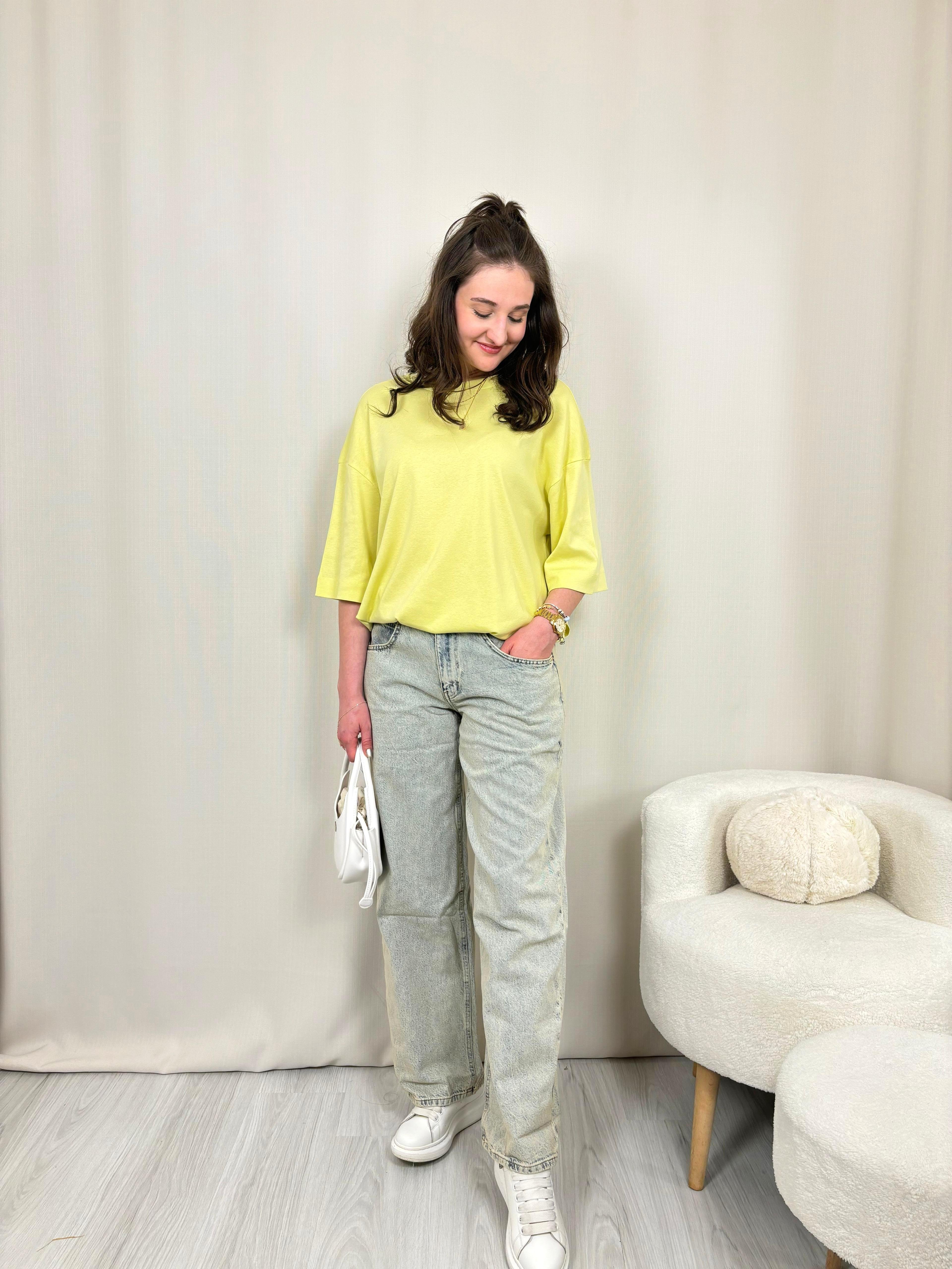 Kar Yıkama Eskitme Wide Leg Jean