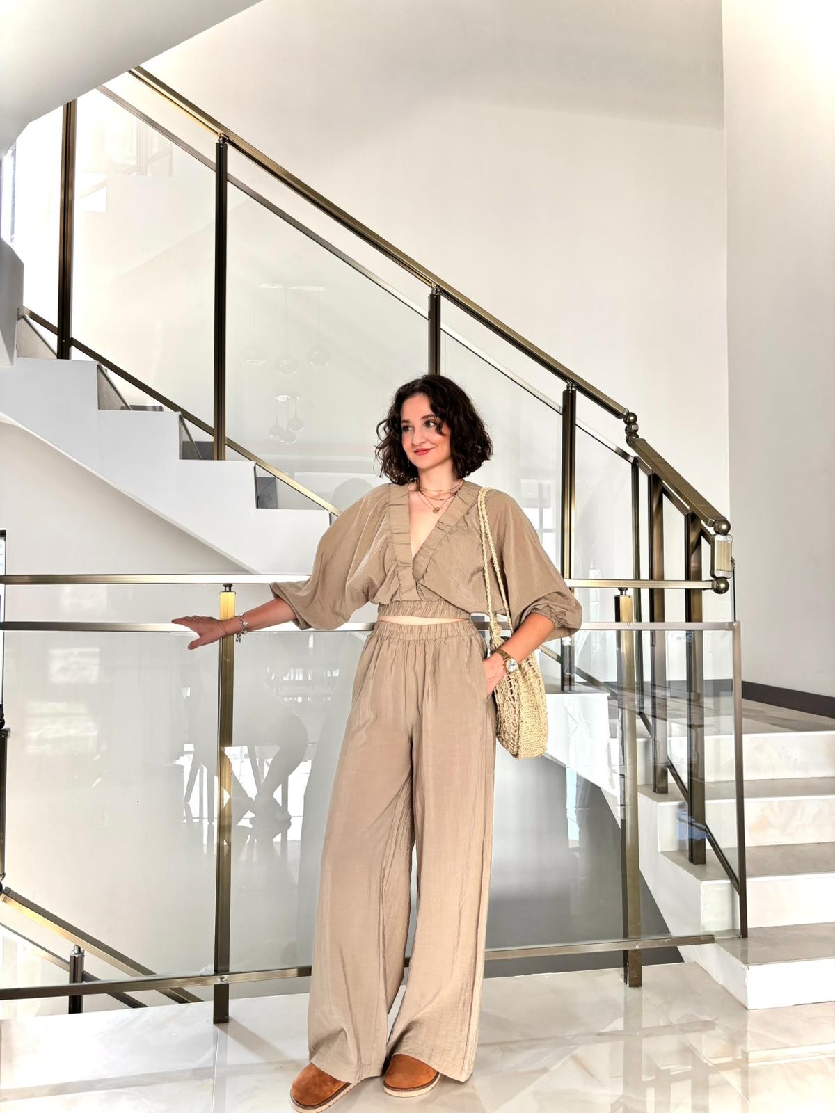 Premium V Yaka Crop Pantolon Takım(Astarlıdır)