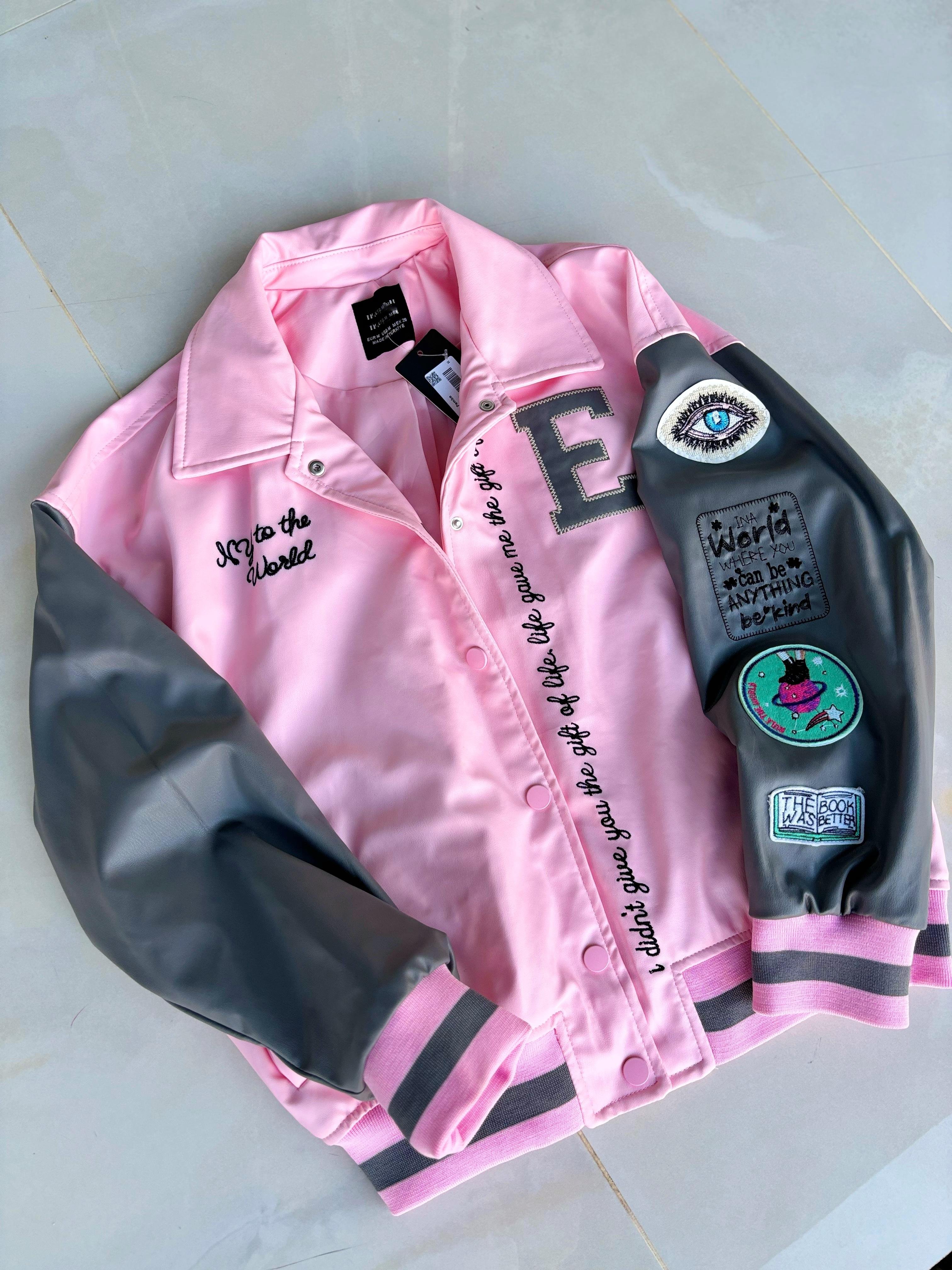 Pembe Bomber Deri Ceket