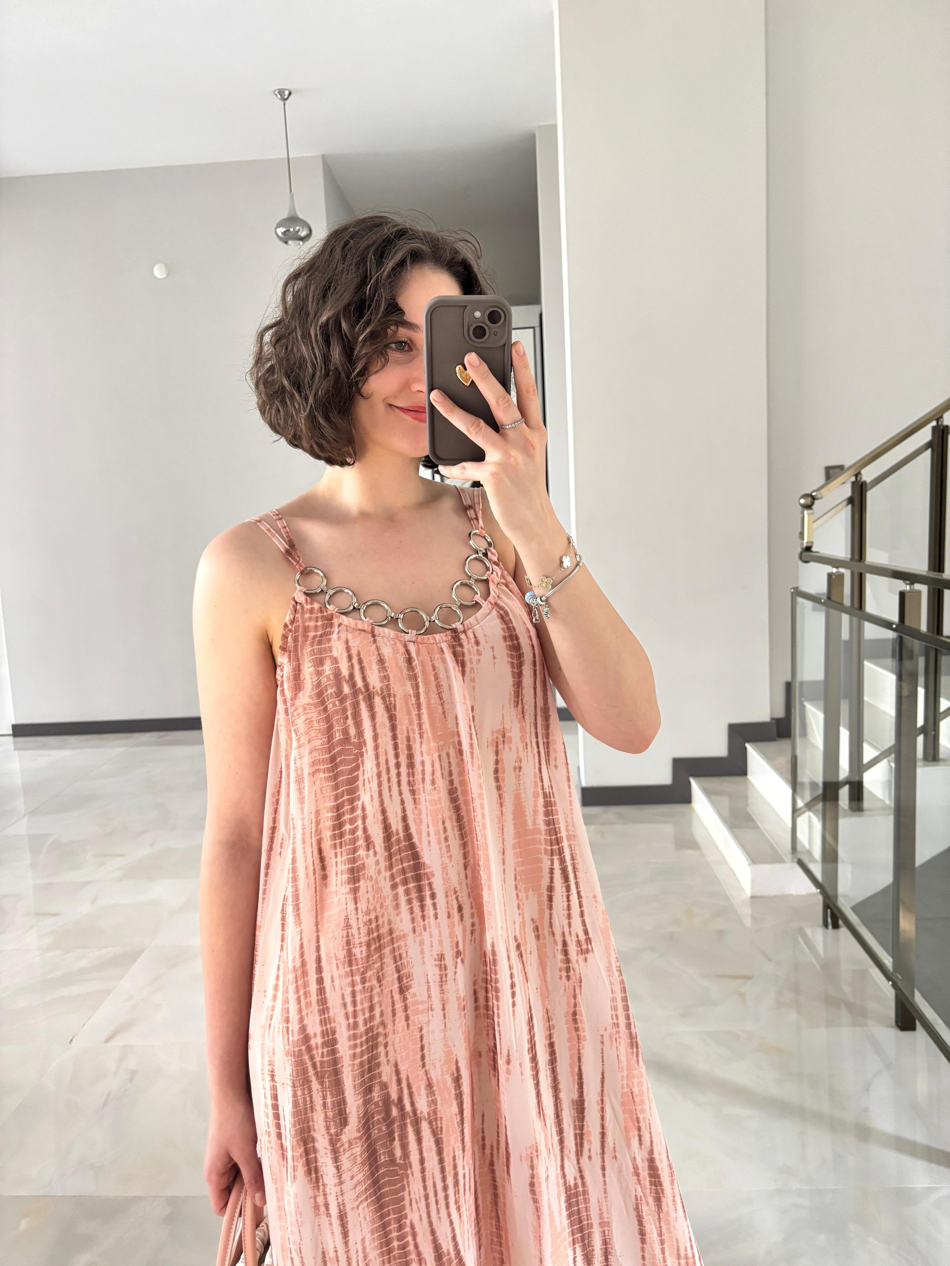 ZR Model Halkalı Batik Desen Elbise
