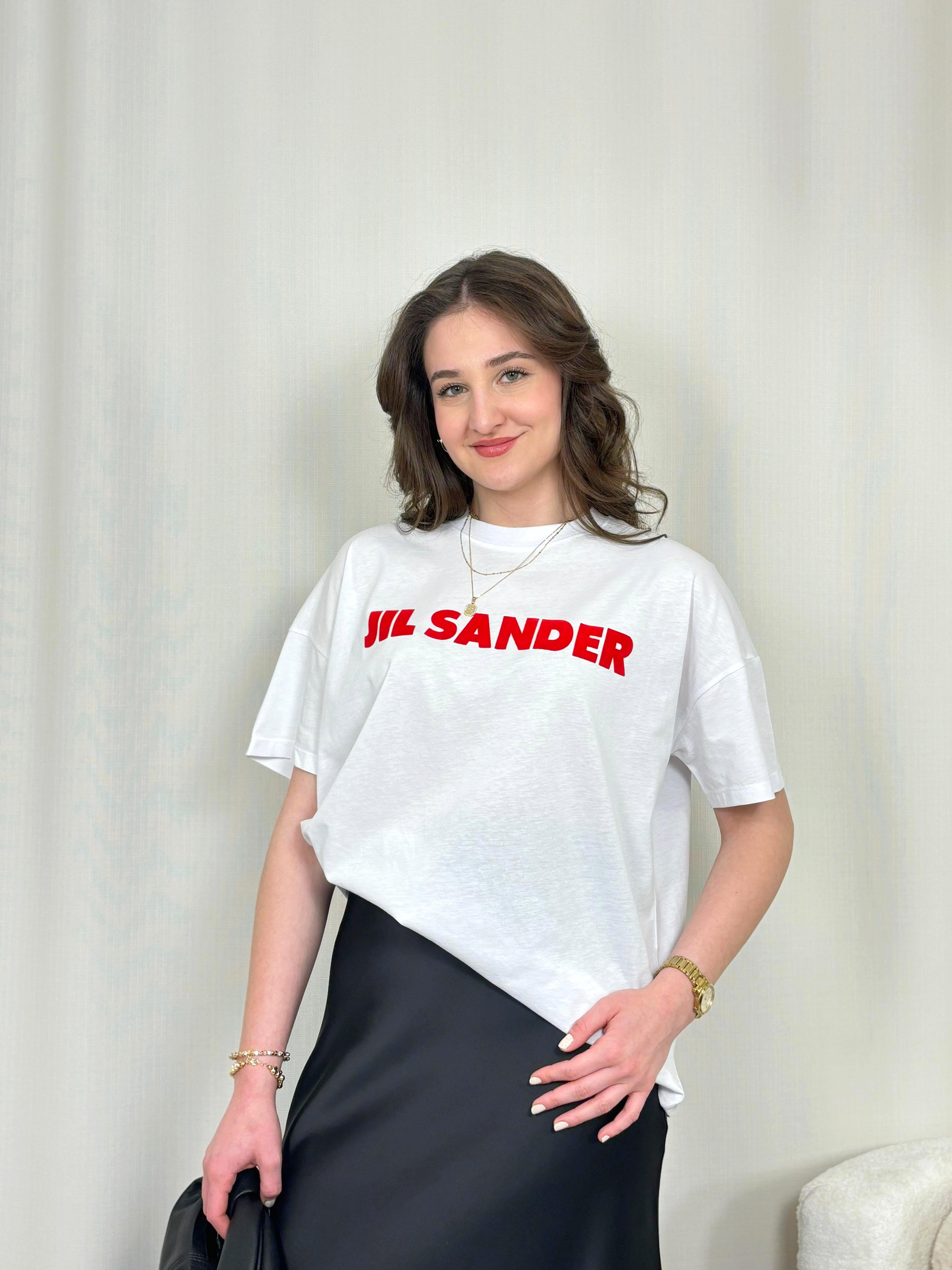 Jil Sander Yazı Baskılı Oversize Tshirt - Beyaz