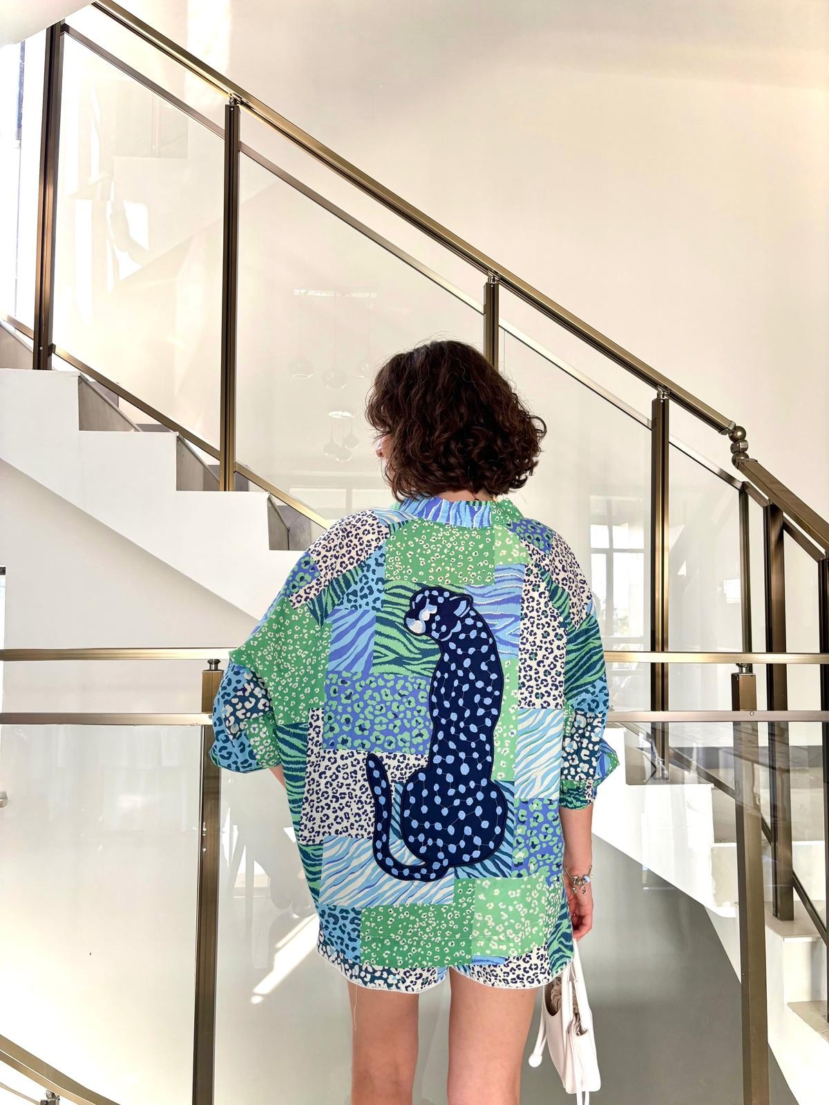 Renkli Desenli Kimono Şort Takım