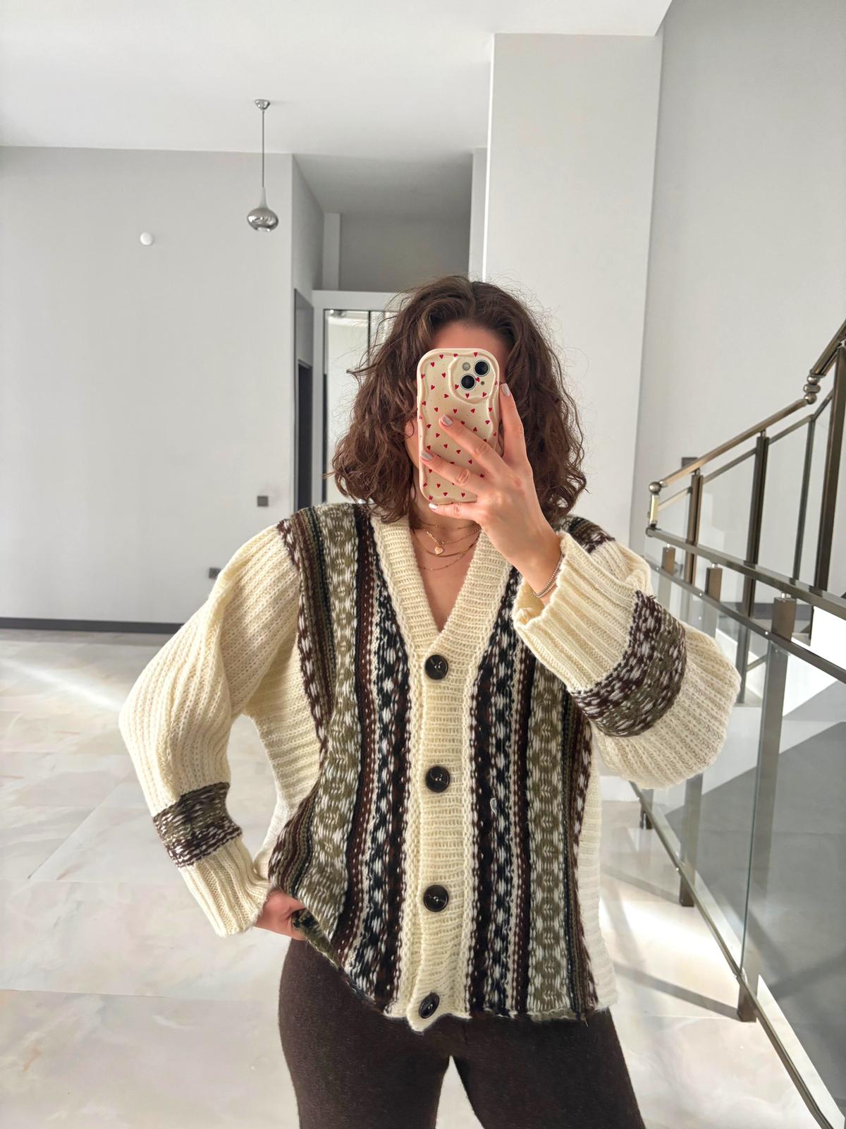 Etnik Desenli Triko Hırka