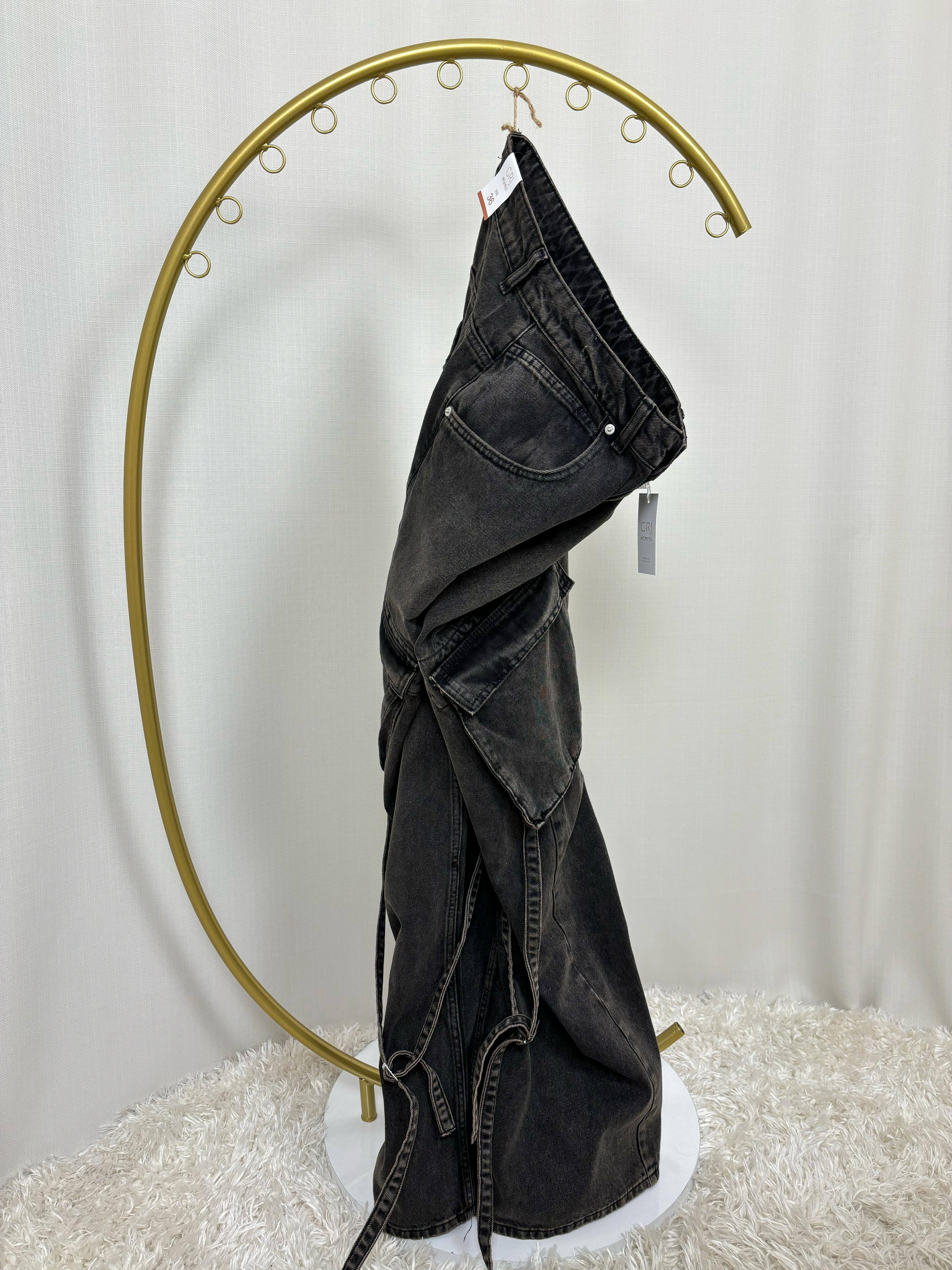 Oversize Cepli Kahve Eskitme Süper Wide Leg Jean