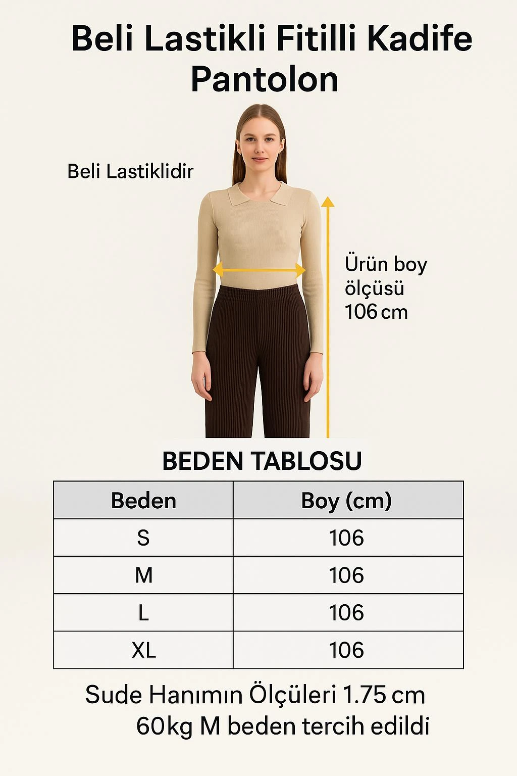 Beli Lastikli Fitilli Kadife Pantolon