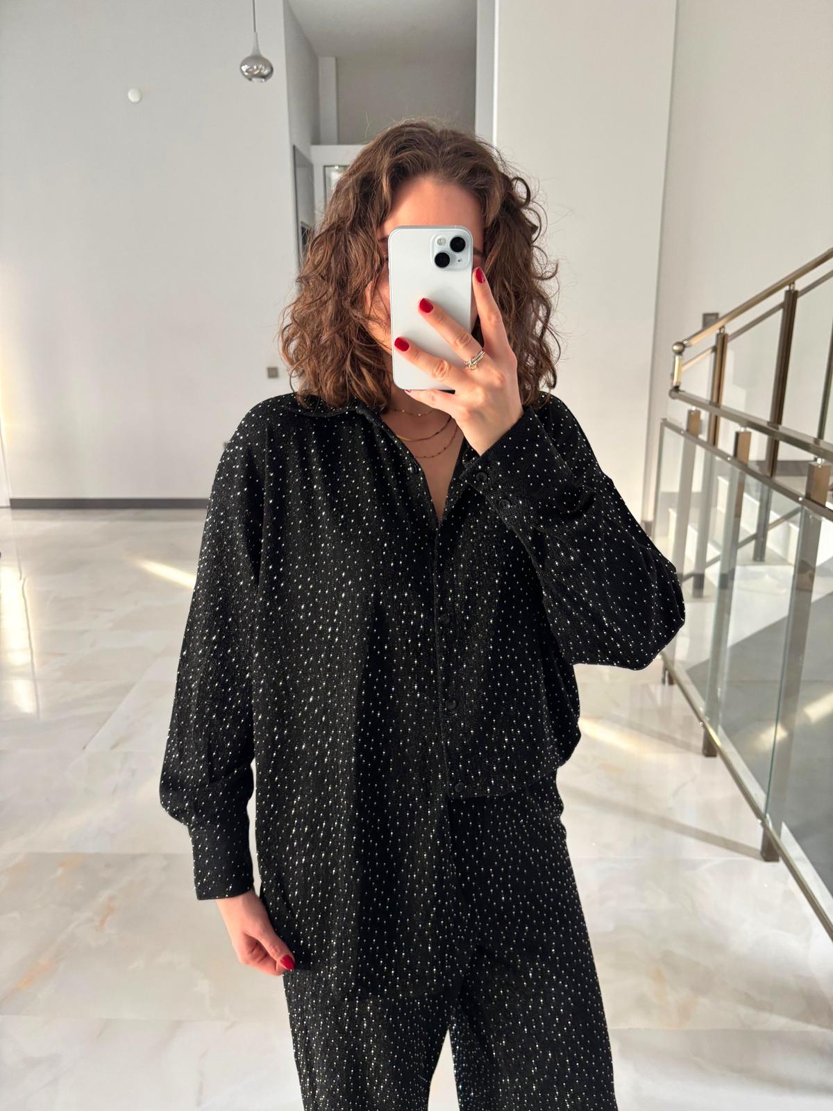 Kendinden Taşlı Pantolon Gömlek Takım