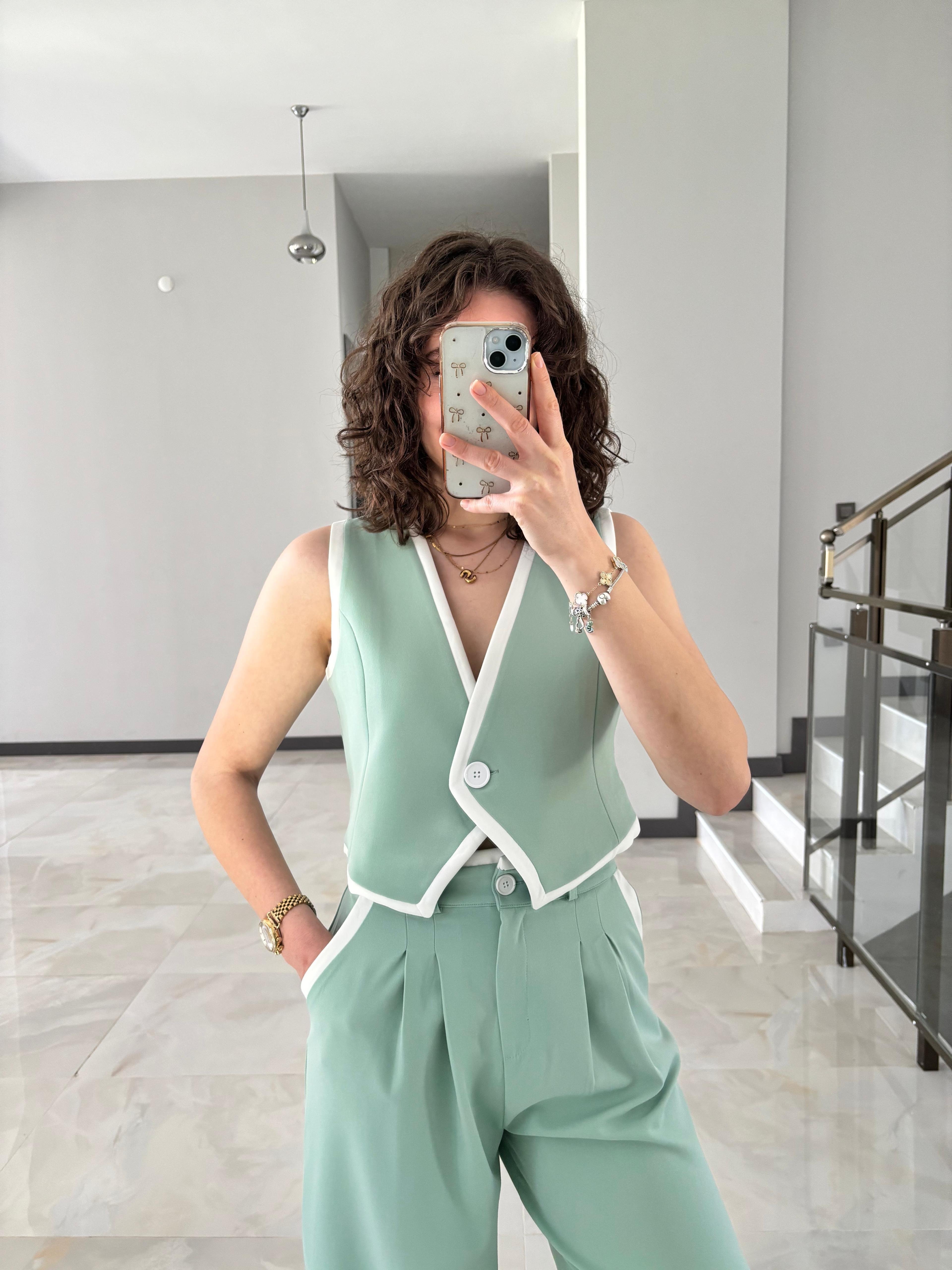 Premium Şeritli Yelek Pantolon Takım