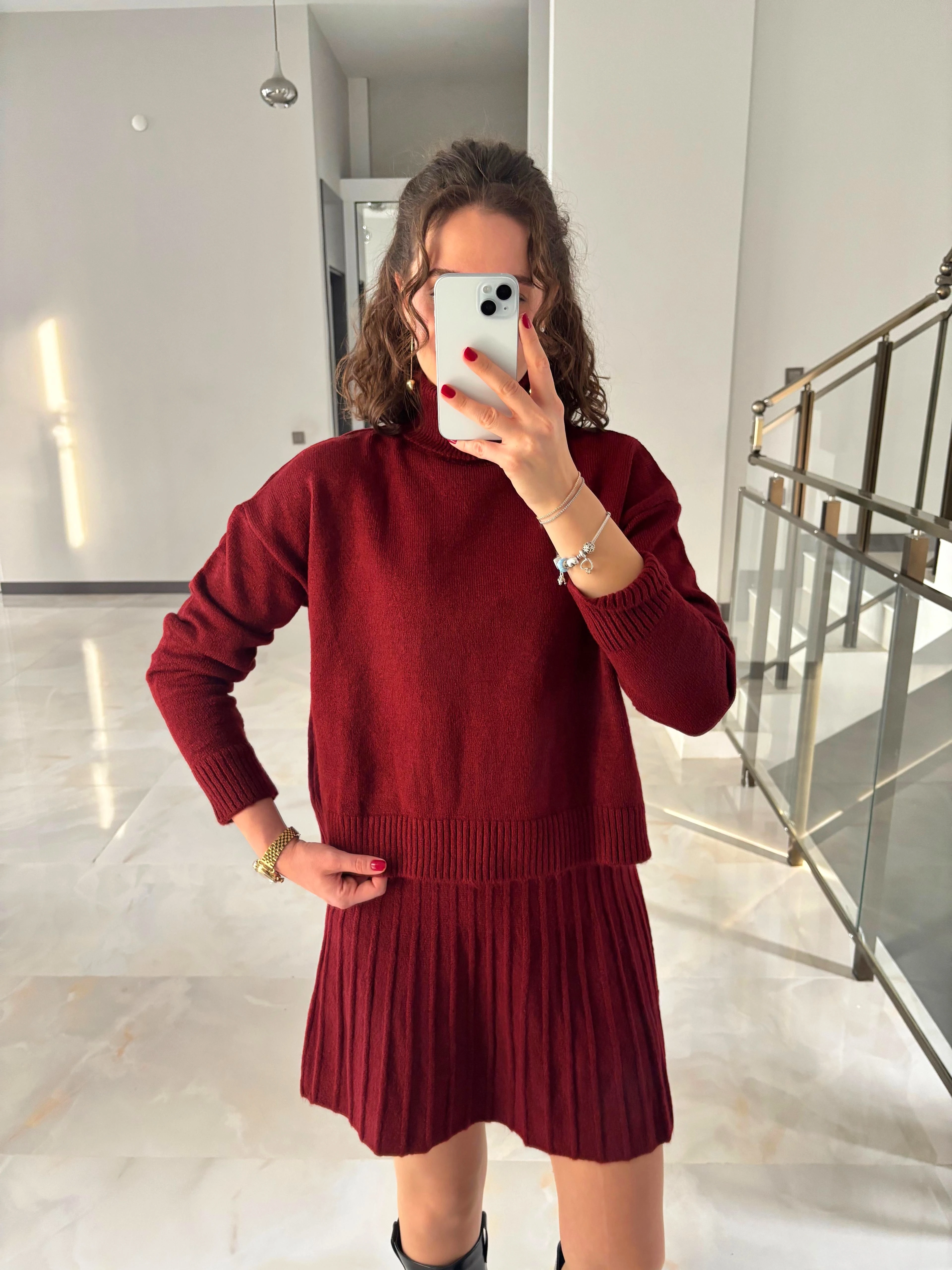 Boğazlı Kazak Etekli Triko Takım