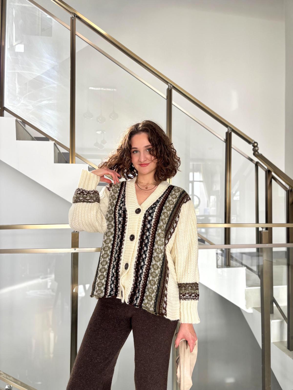 Etnik Desenli Triko Hırka