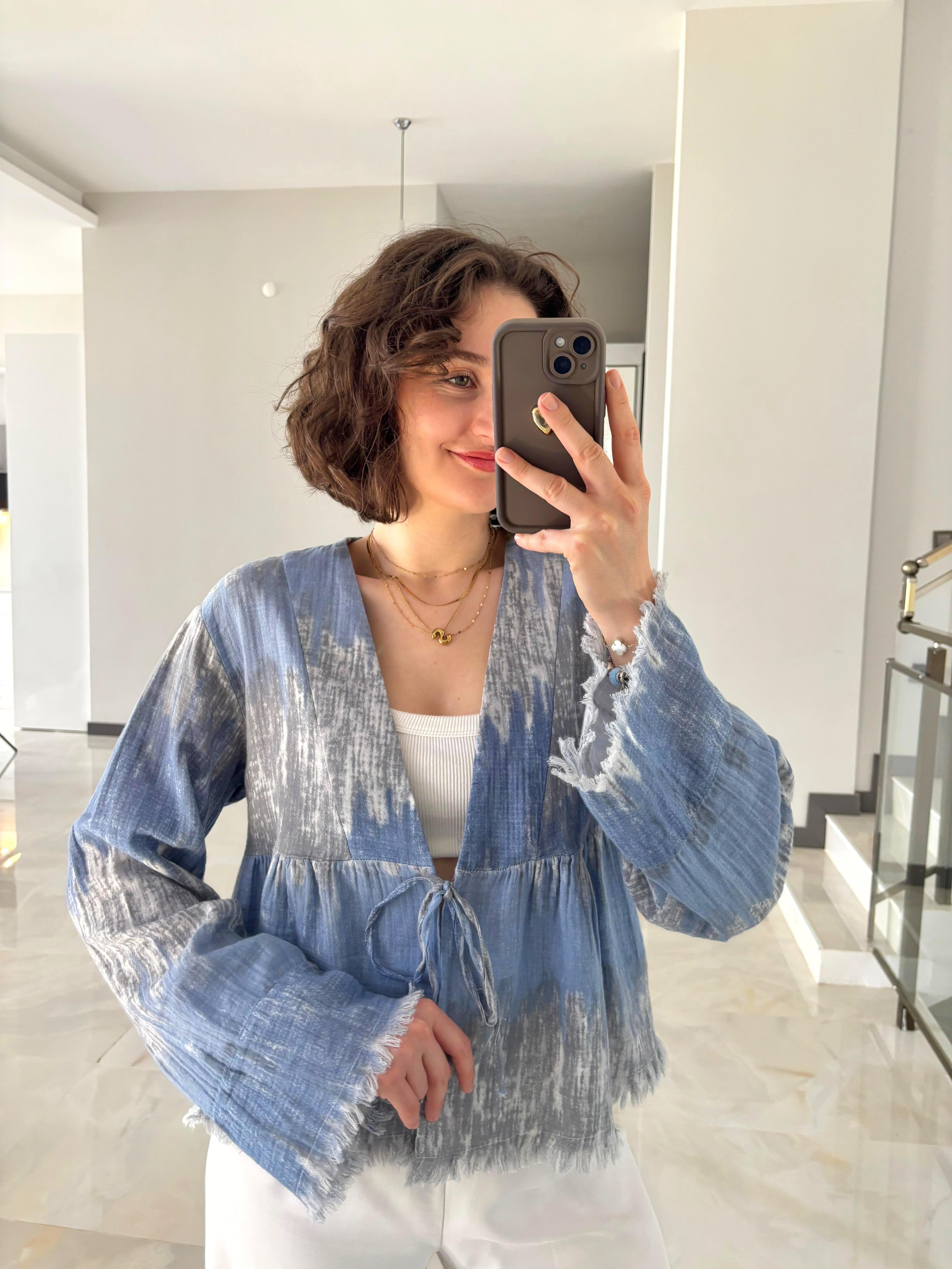 Bağlama Detaylı Müslin Kimono