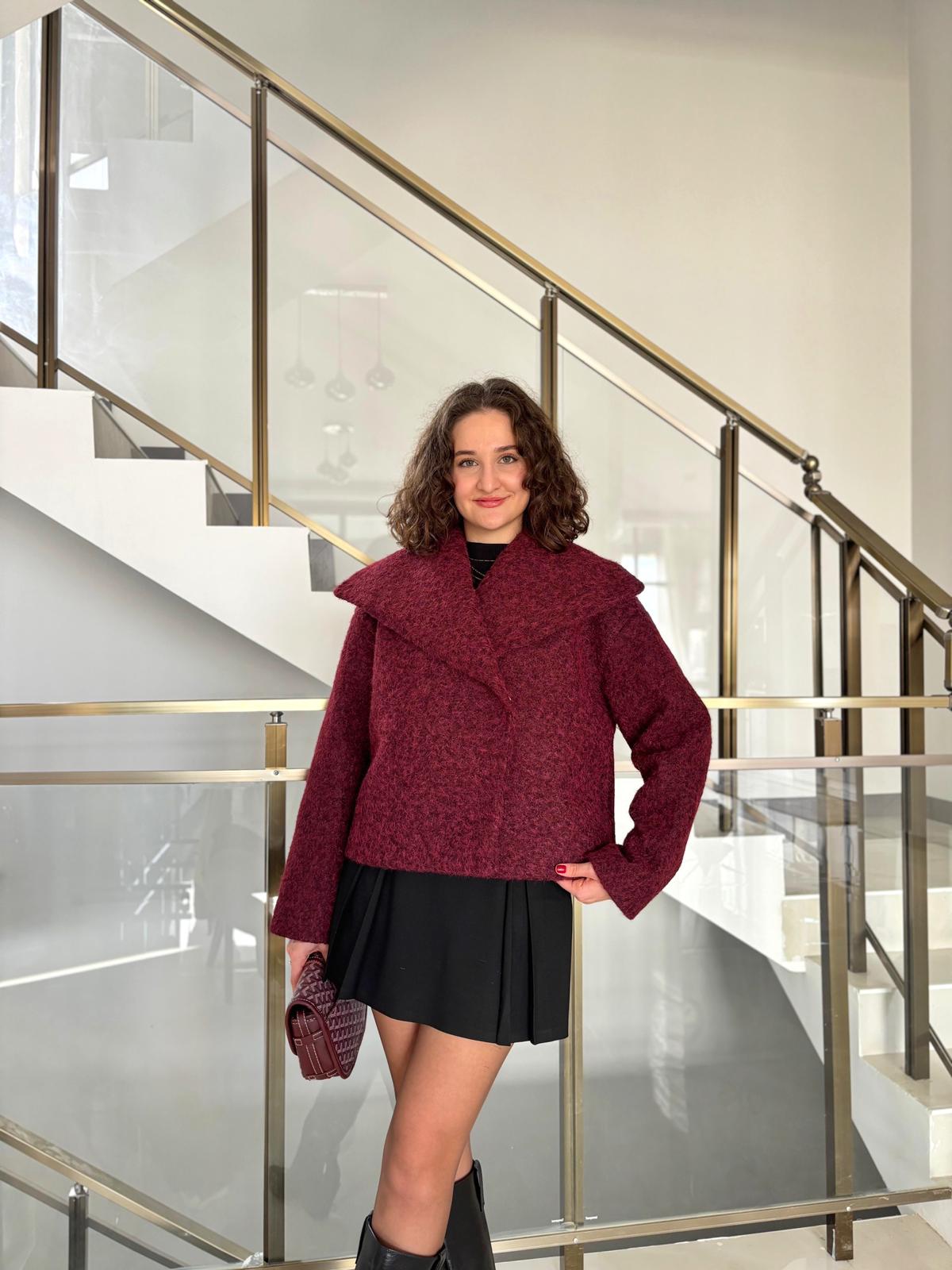 Geniş Şal Yaka Dokulu Kısa Kaban