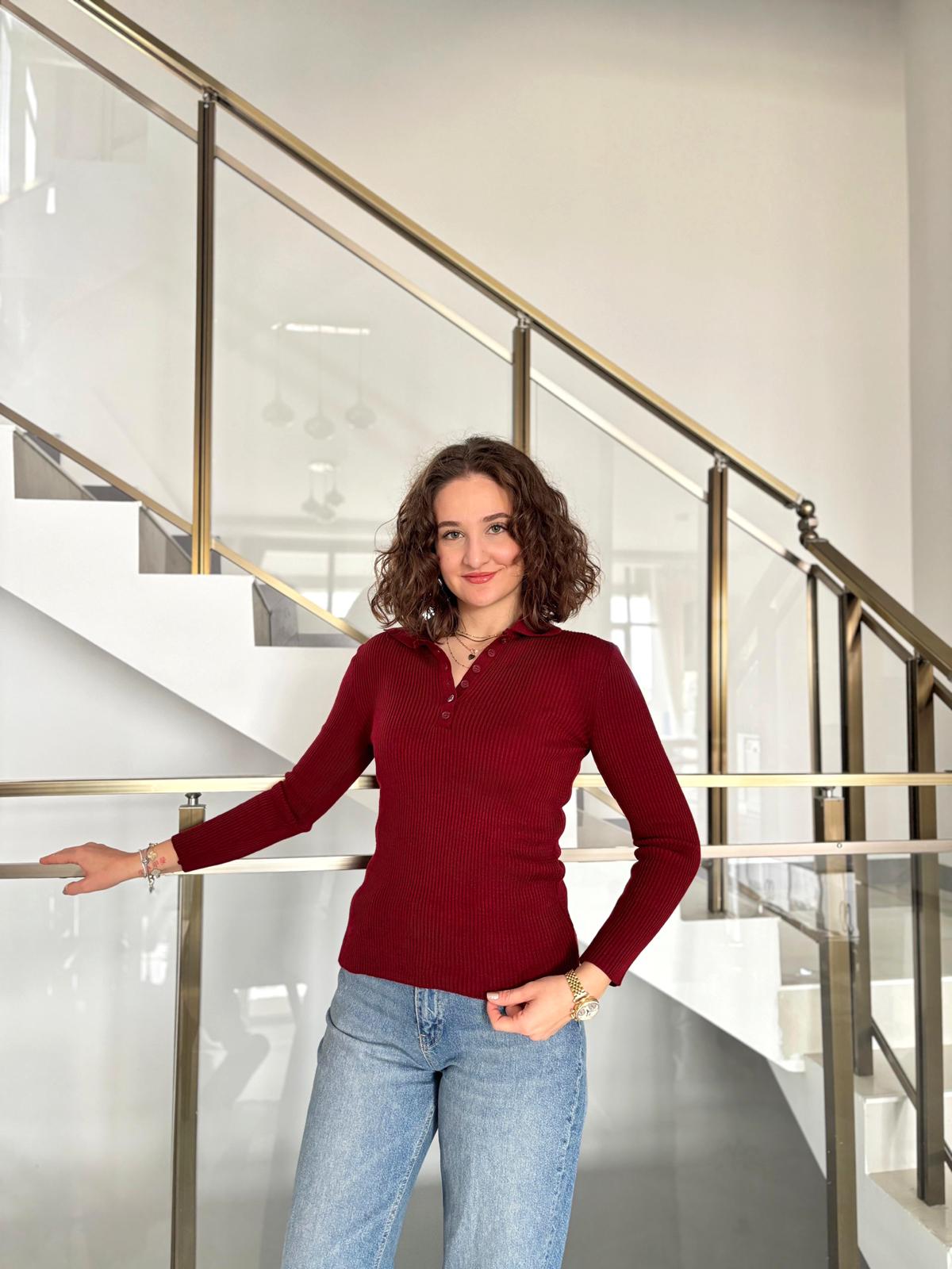 Polo Yaka Fitilli Triko Bluz