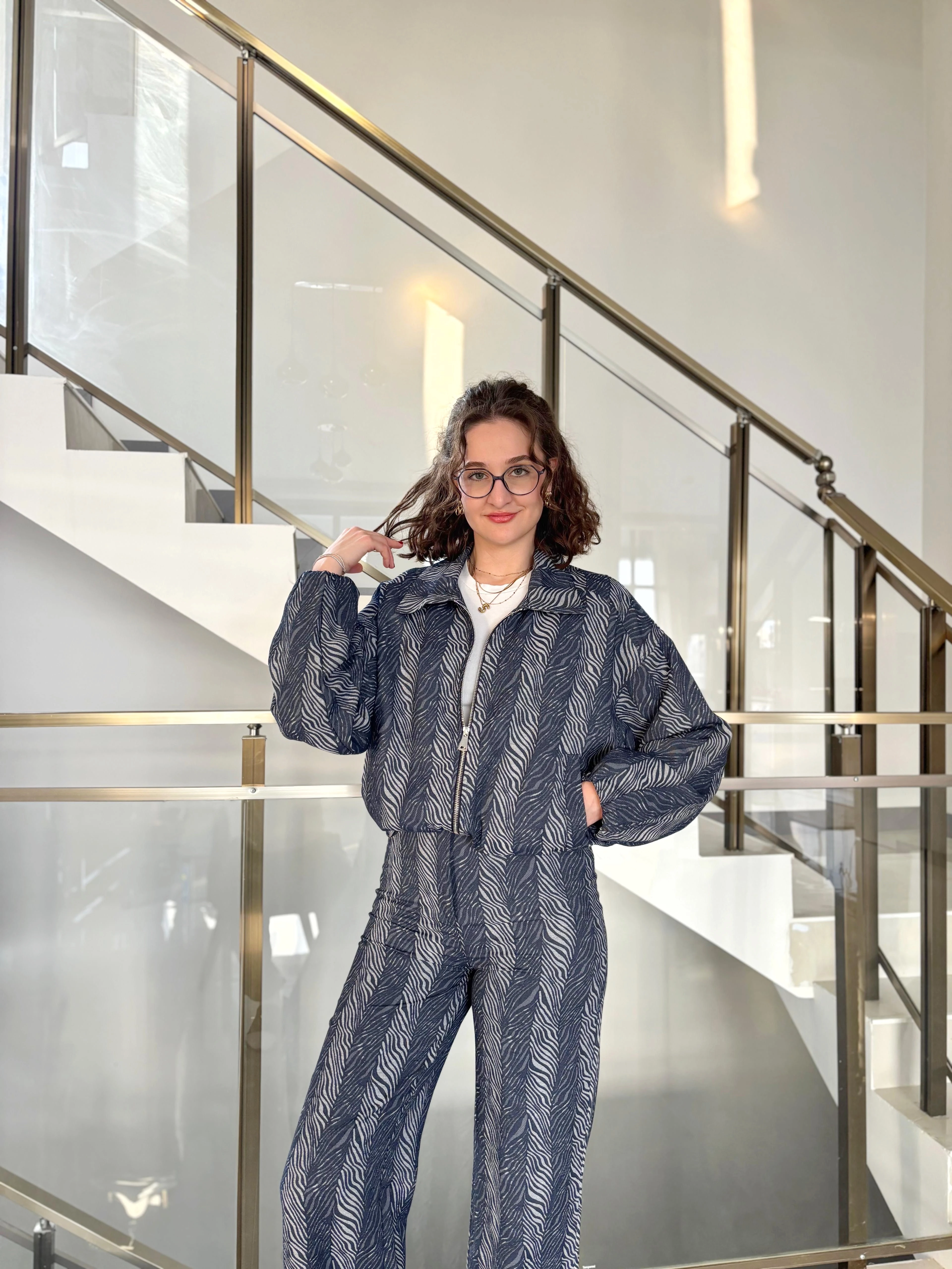 Mavi Desenli Bomber Tasarım Takım