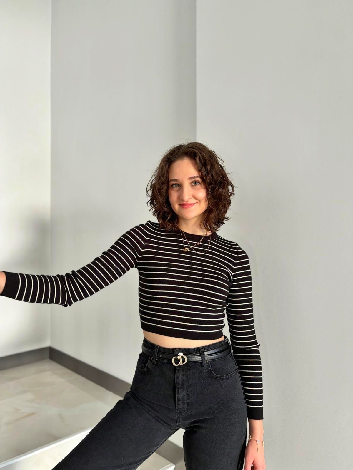 MD Marka Yün Karışımlı Çizgili Yumoş Crop Triko