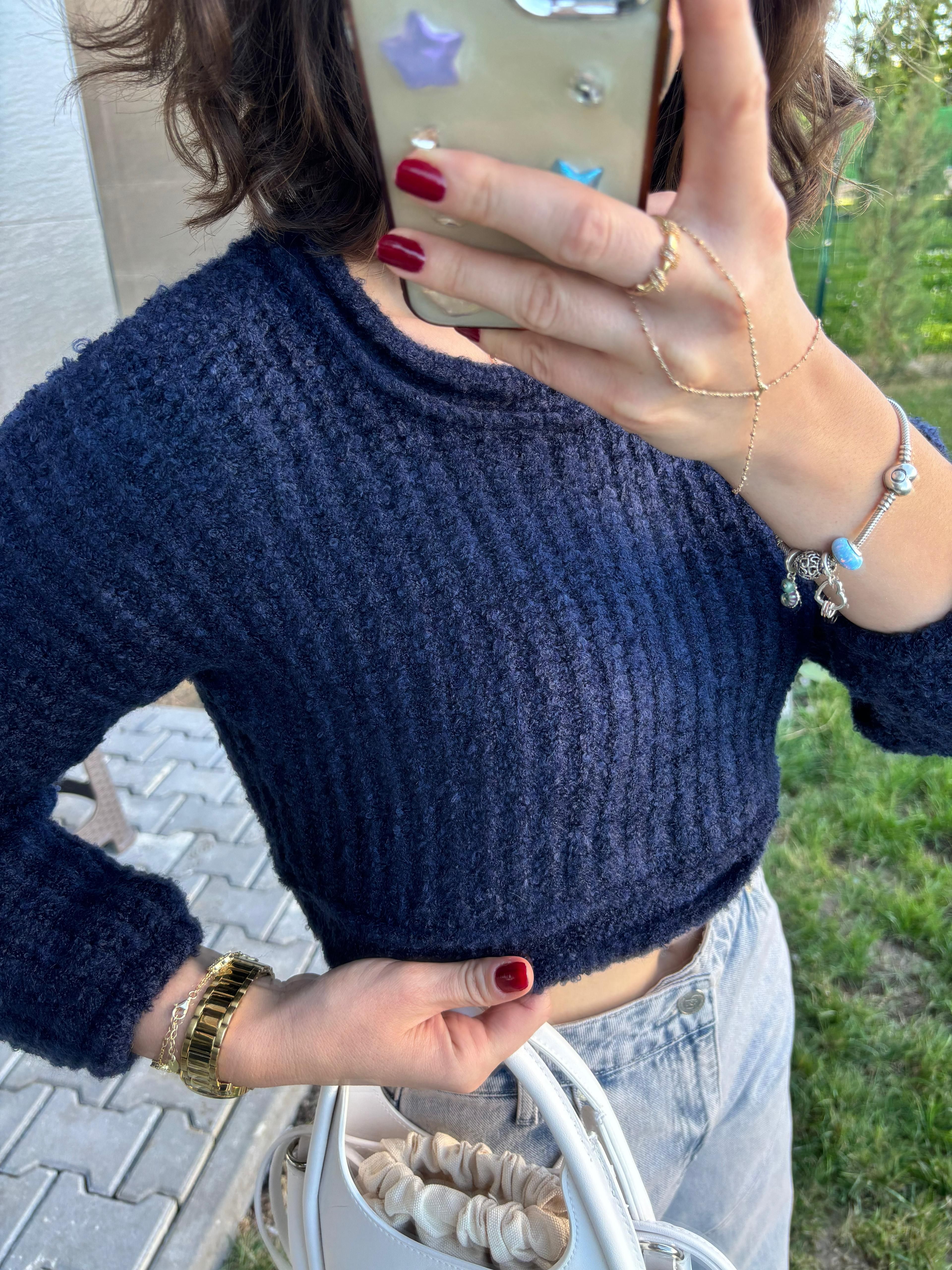 Triko Bisiklet Yaka Crop Kazak