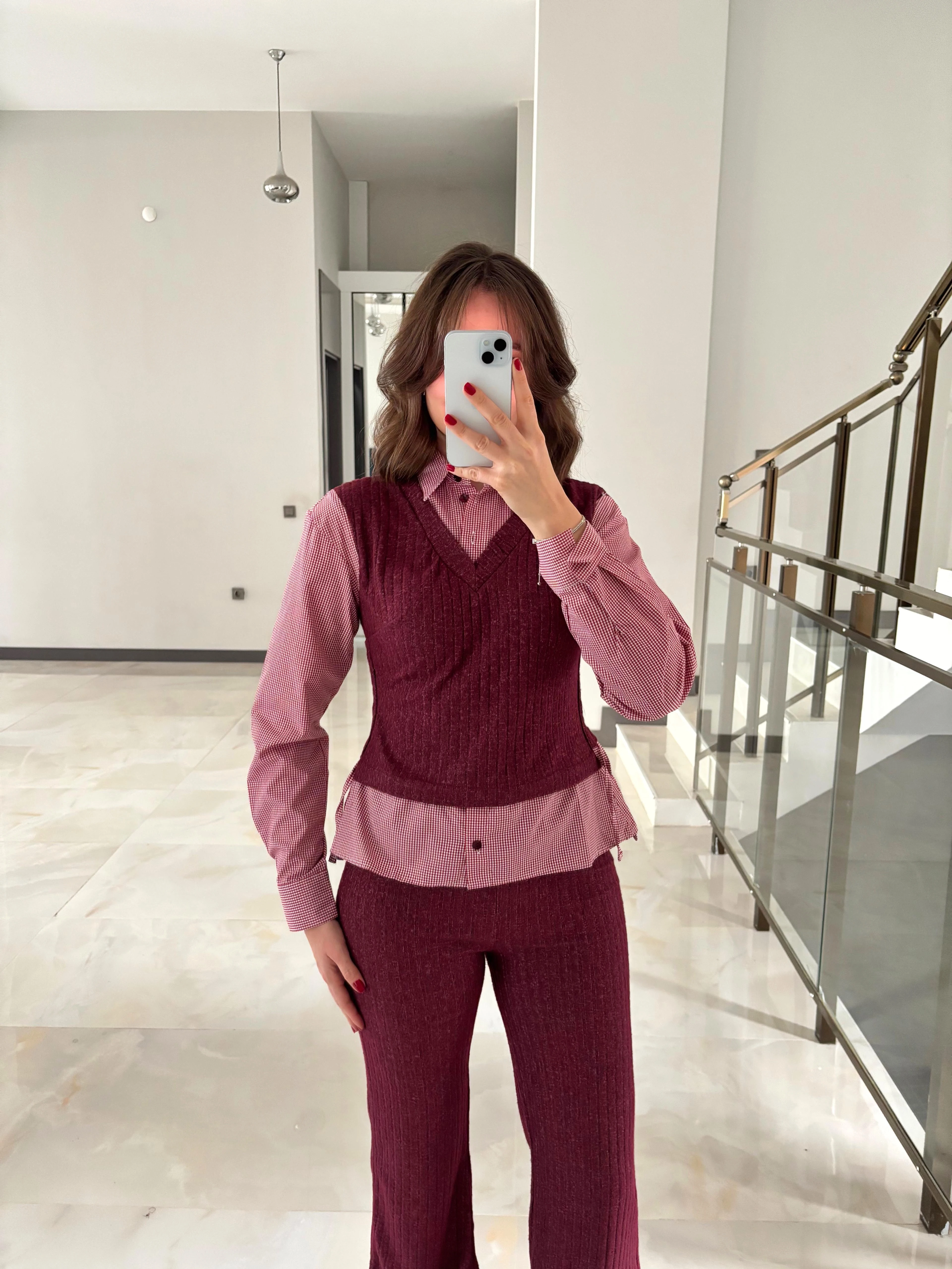 Ekose Gömlek ve Bağlama Detaylı İkili Takım