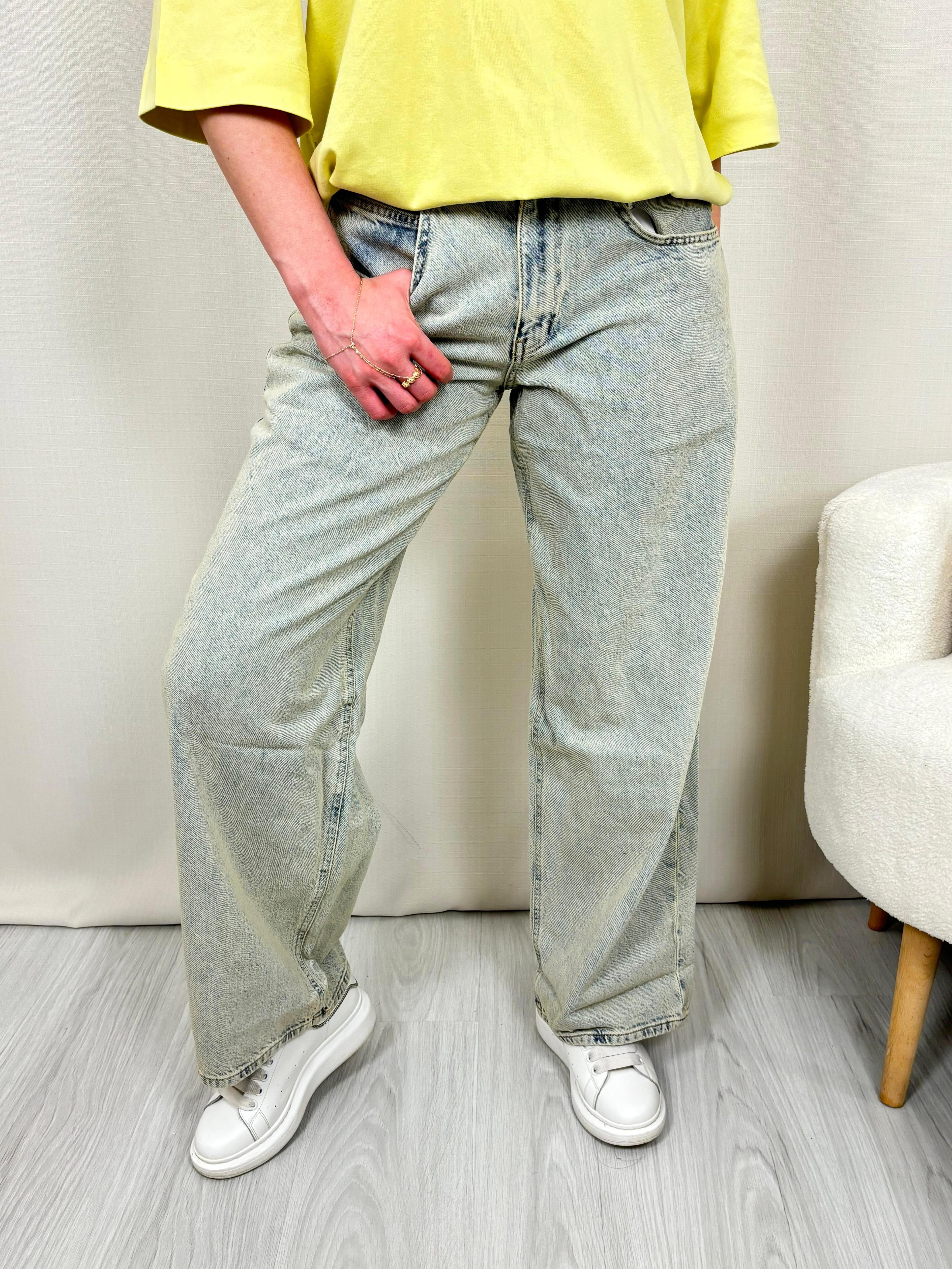 Kar Yıkama Eskitme Wide Leg Jean