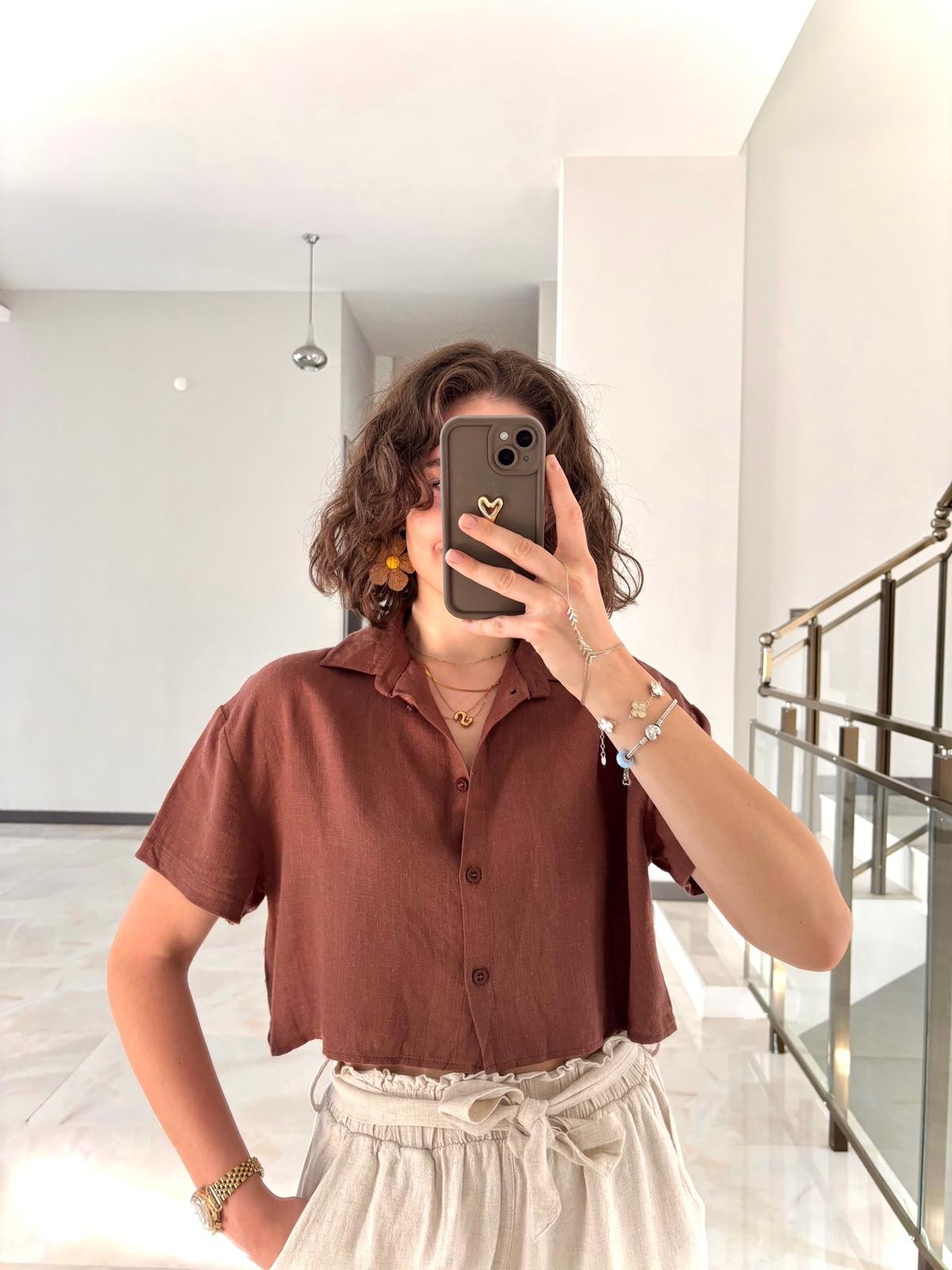Crop Keten Gömlek