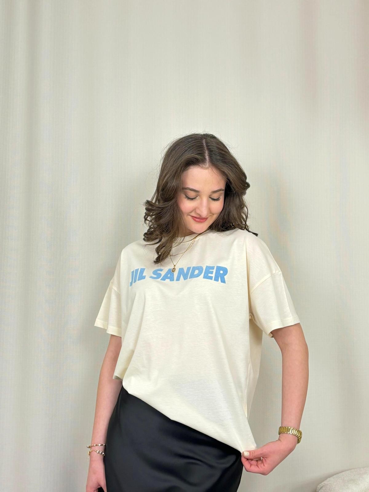 Jil Sander Yazı Baskılı Oversize Tshirt - Krem